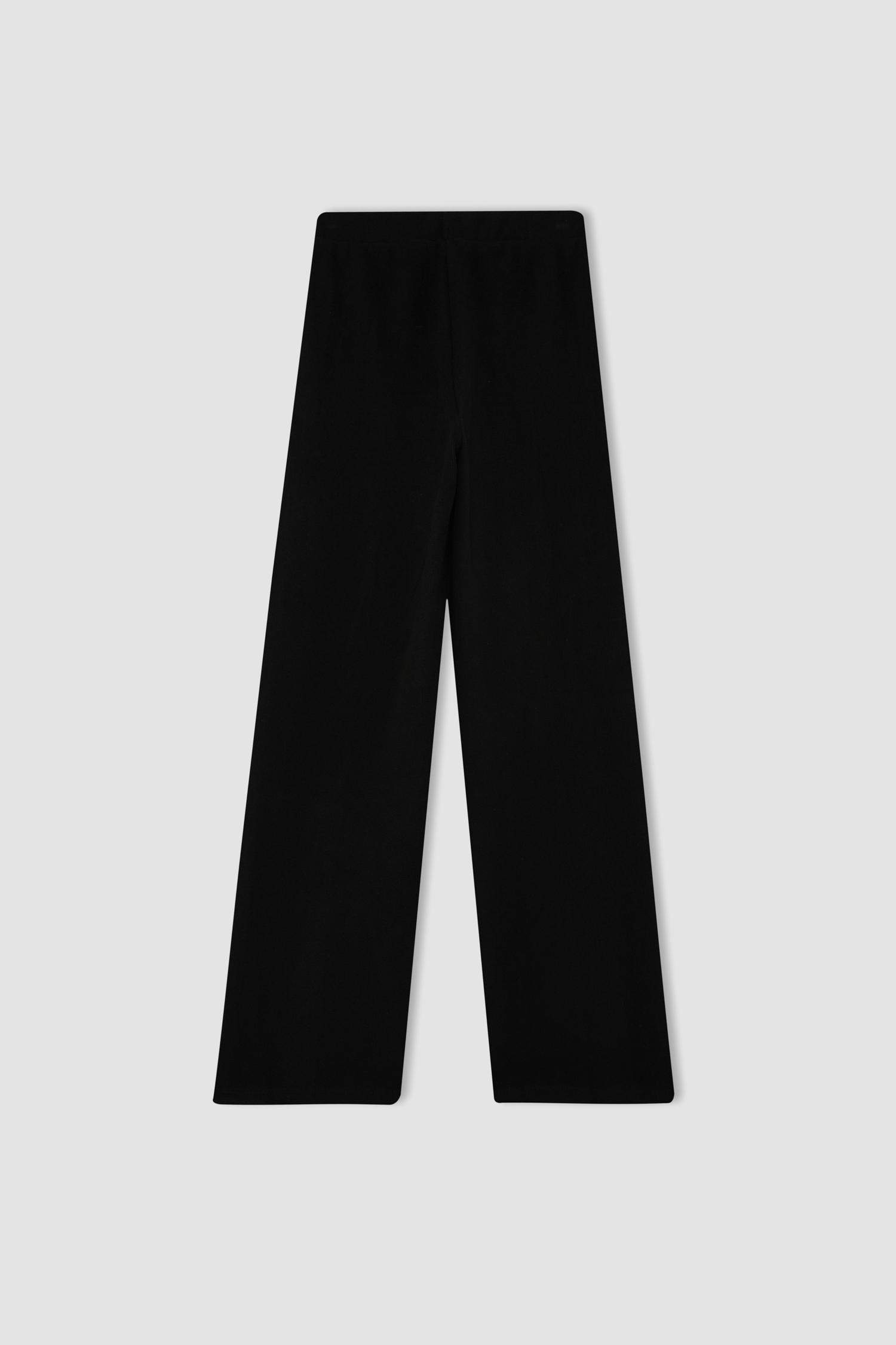 Siyah Triko Pantolon Wide Leg Geniş Bol Paça Selanik Kumaş Basic Düz