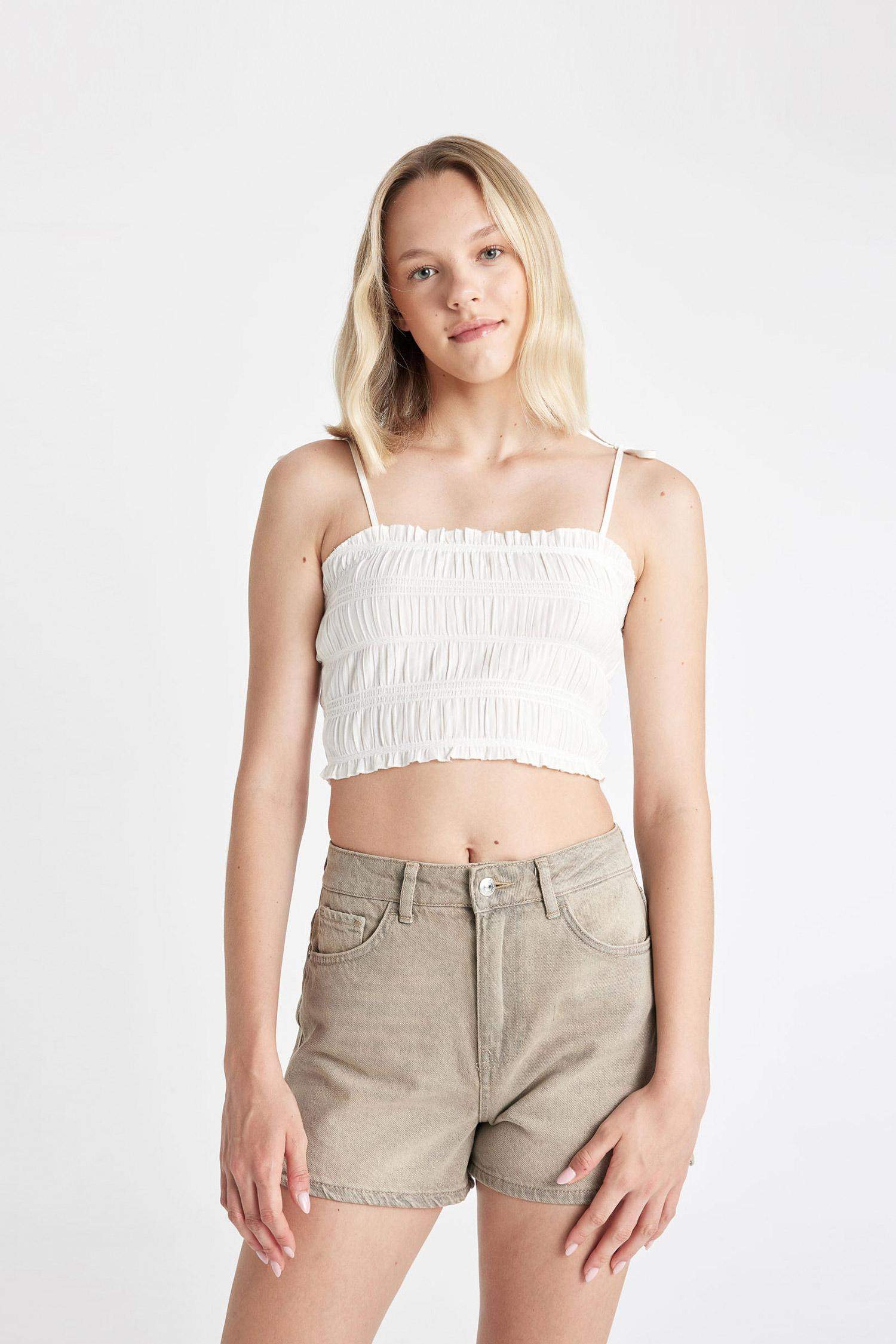 White Poplin Crop Blouse