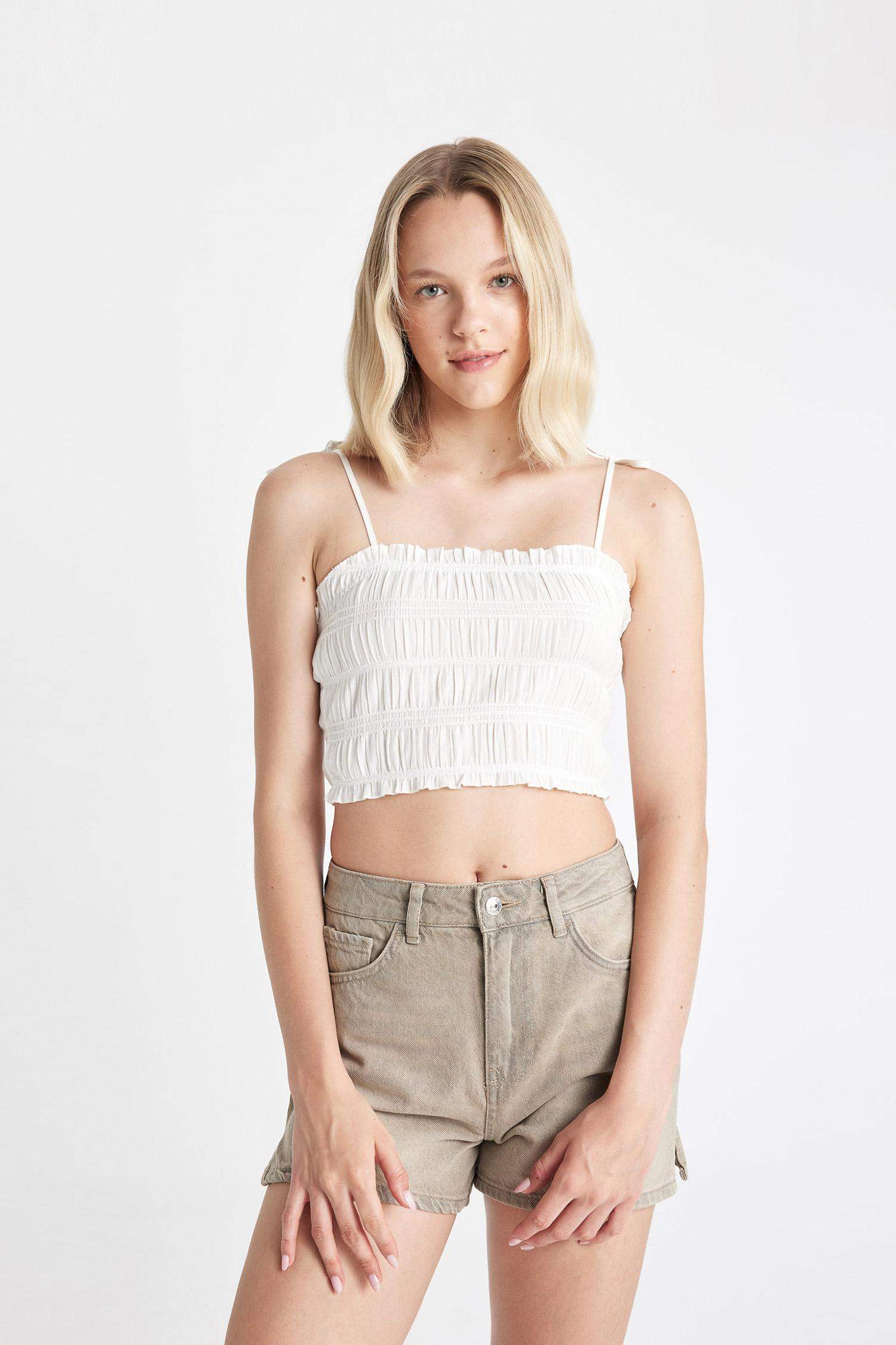 White Poplin Crop Blouse
