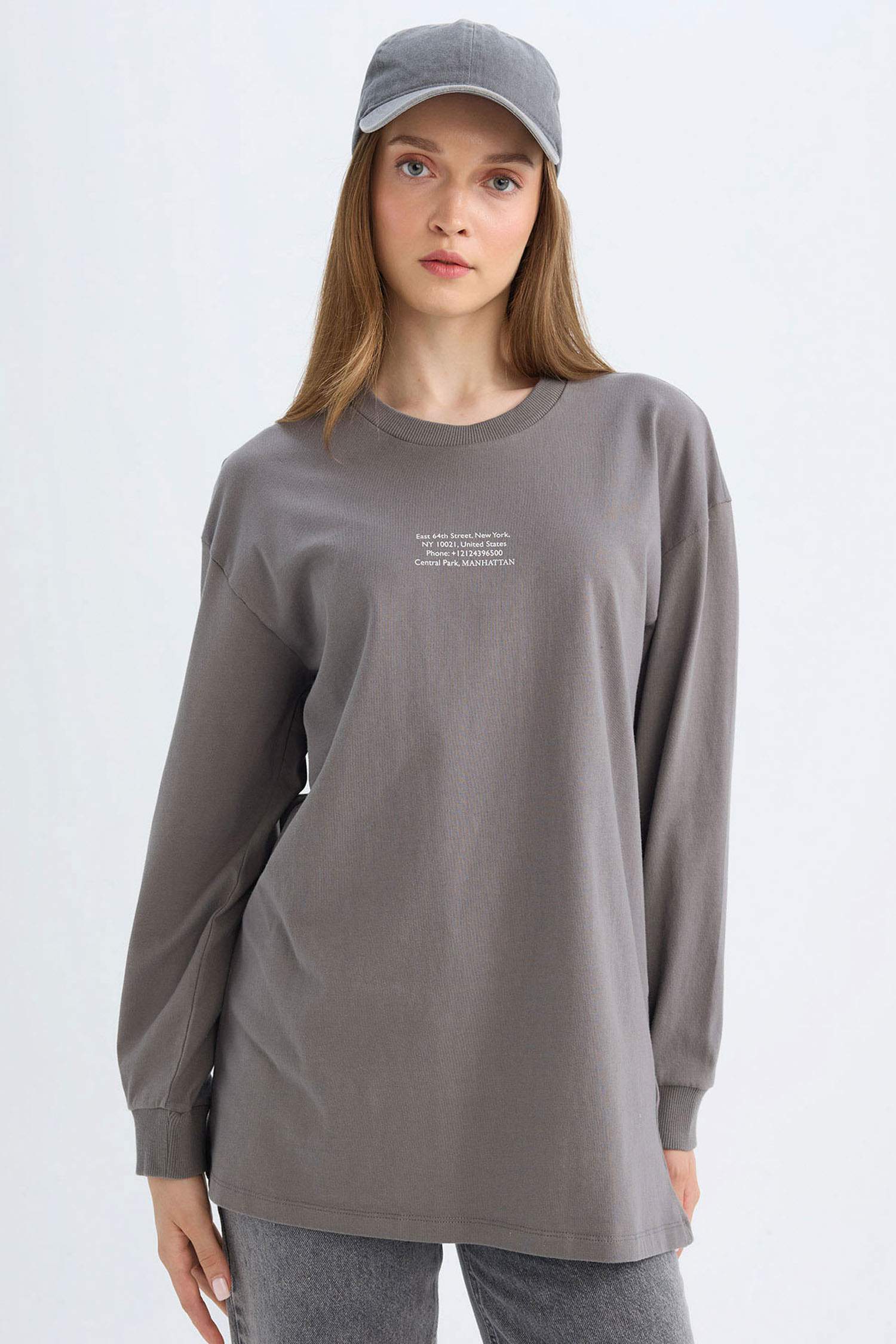 Regular Fit Bisiklet Yaka Baskılı Sweatshirt Tunik