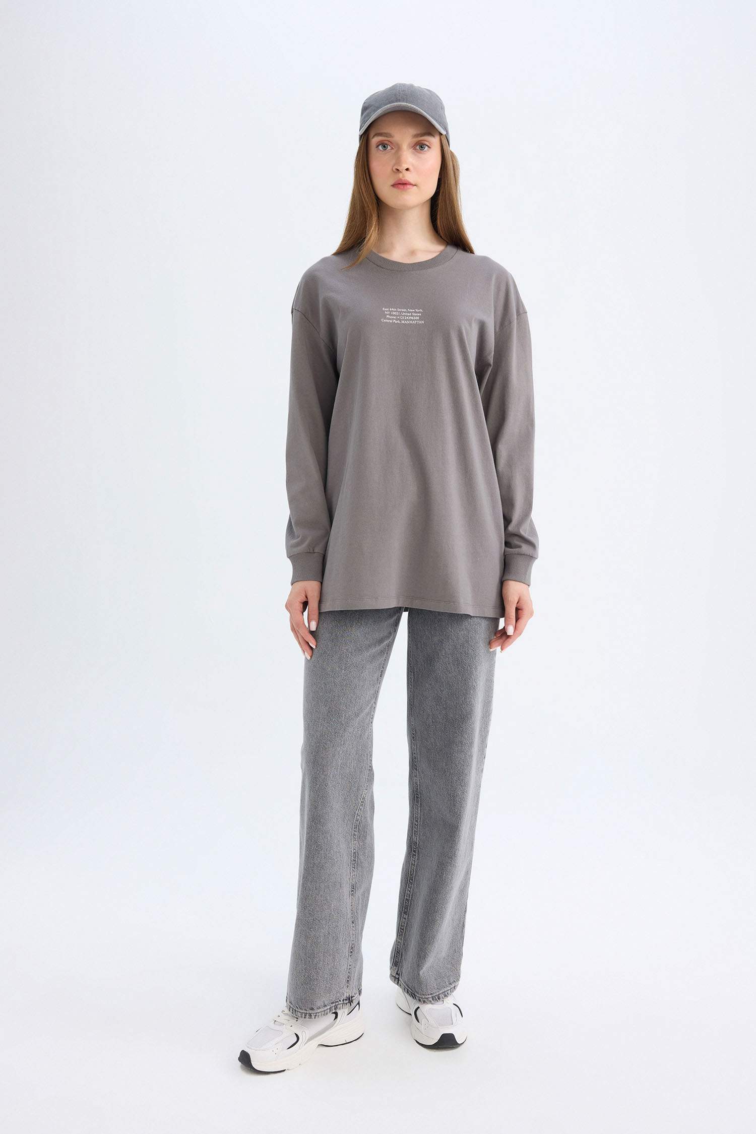 Regular Fit Bisiklet Yaka Baskılı Sweatshirt Tunik