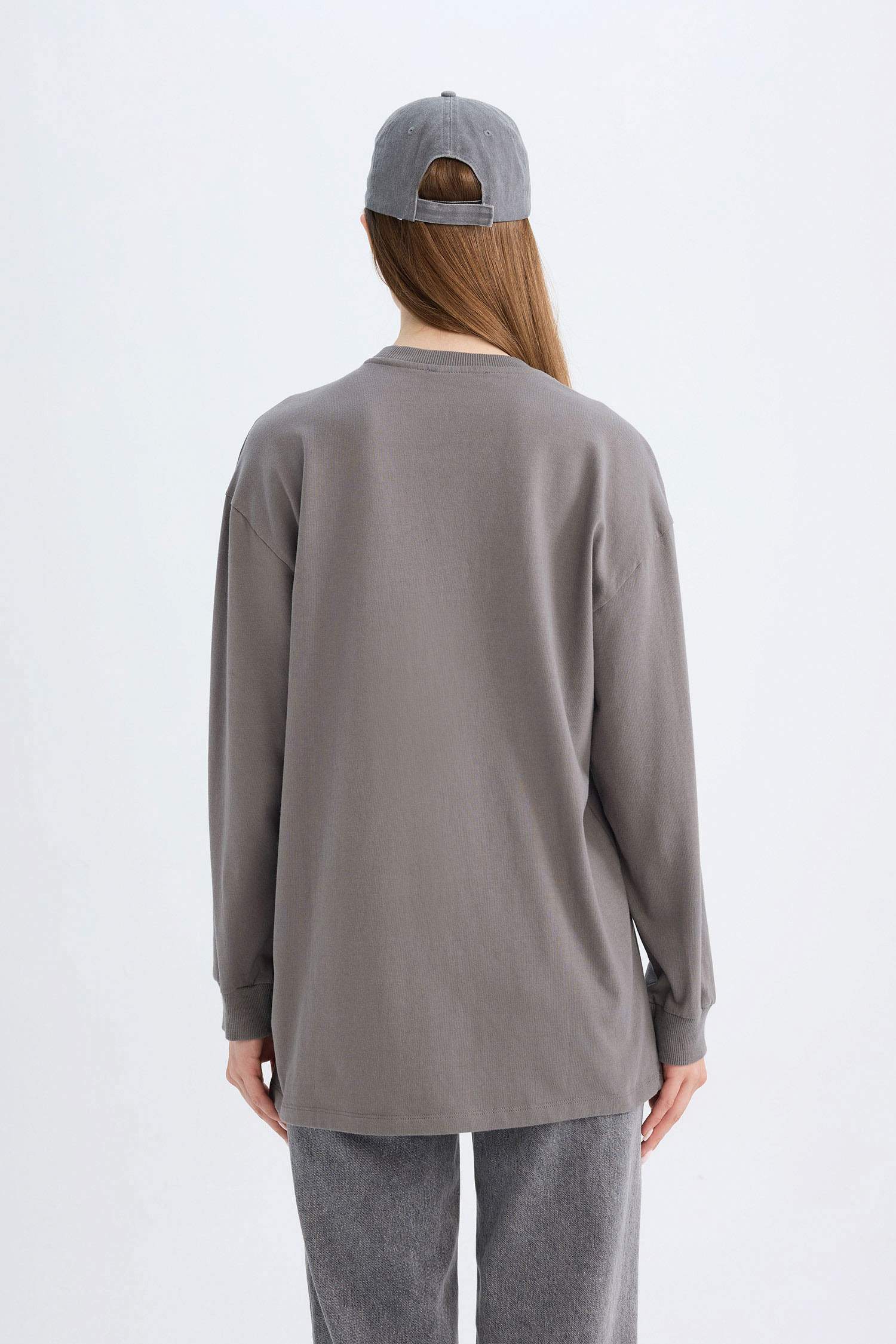 Regular Fit Bisiklet Yaka Baskılı Sweatshirt Tunik