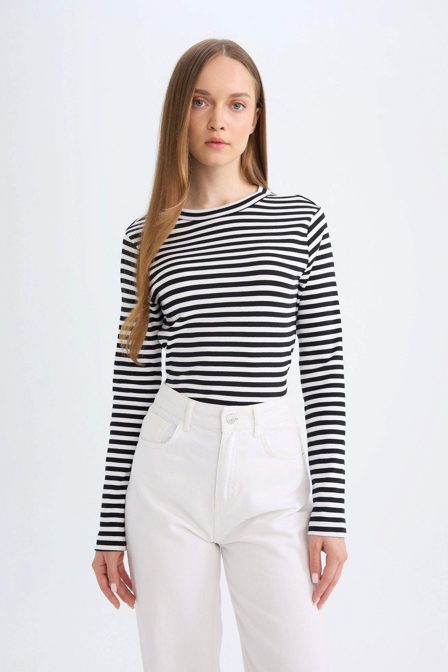 Regular Fit Striped Ribbed Camisole T-Shirt Tunic