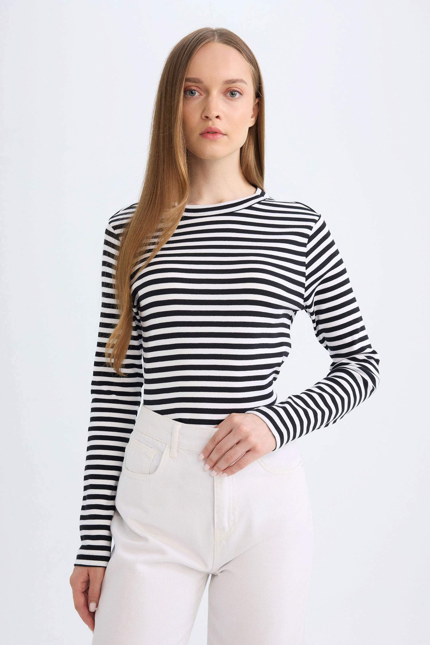 Regular Fit Striped Ribbed Camisole T-Shirt Tunic