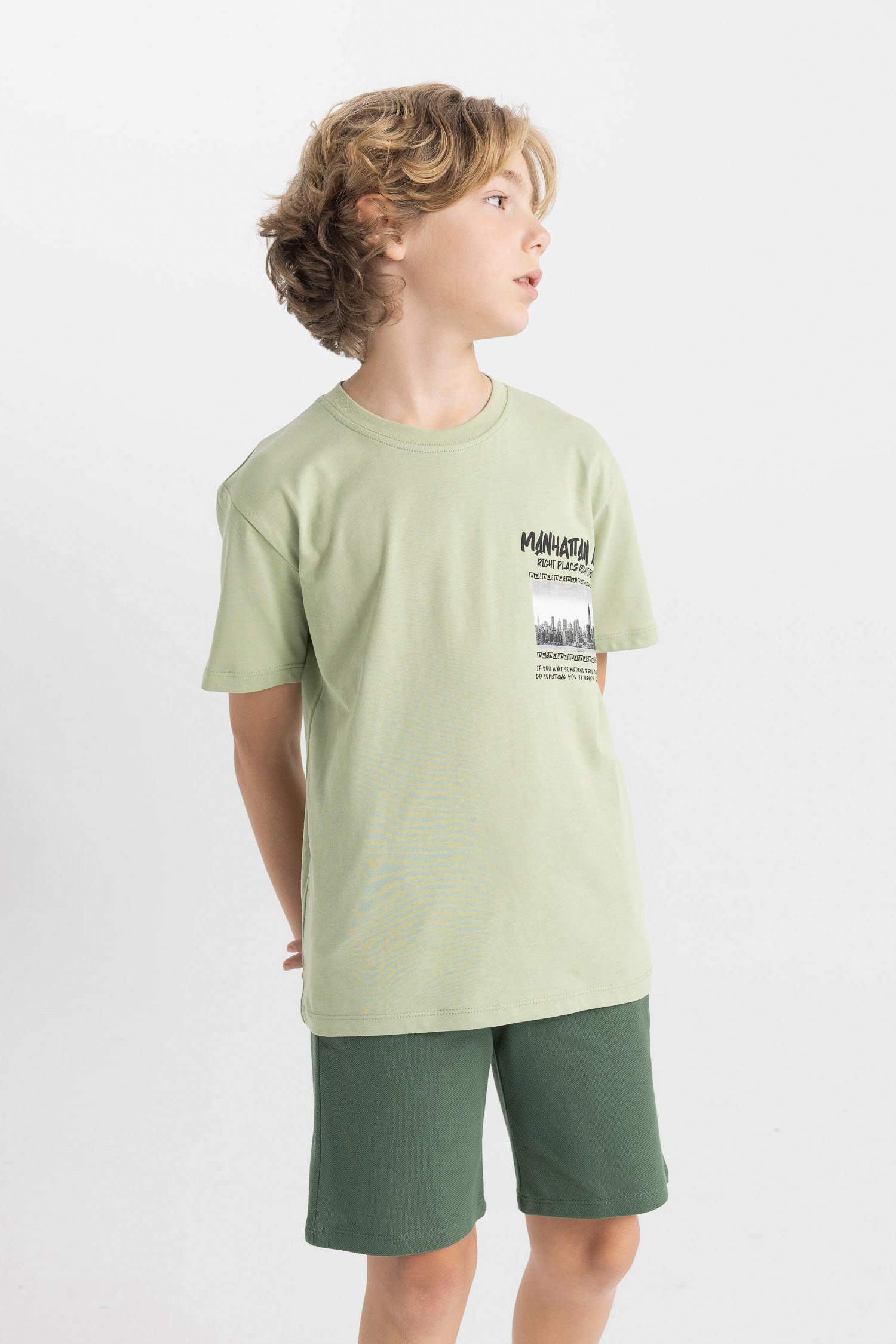 Erkek Çocuk Bisiklet Yaka Baskılı Kısa Kollu Tişört