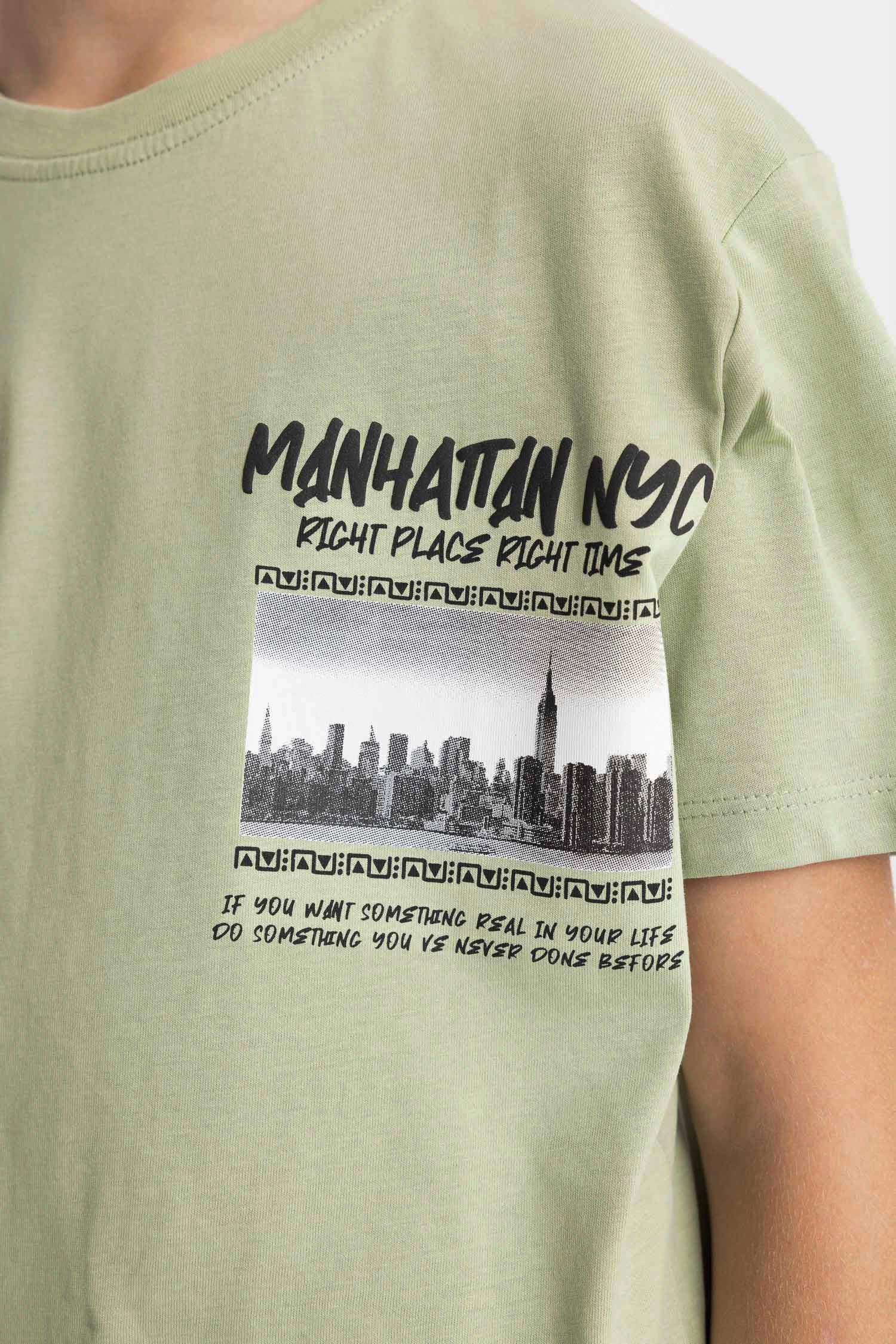 Erkek Çocuk Bisiklet Yaka Baskılı Kısa Kollu Tişört