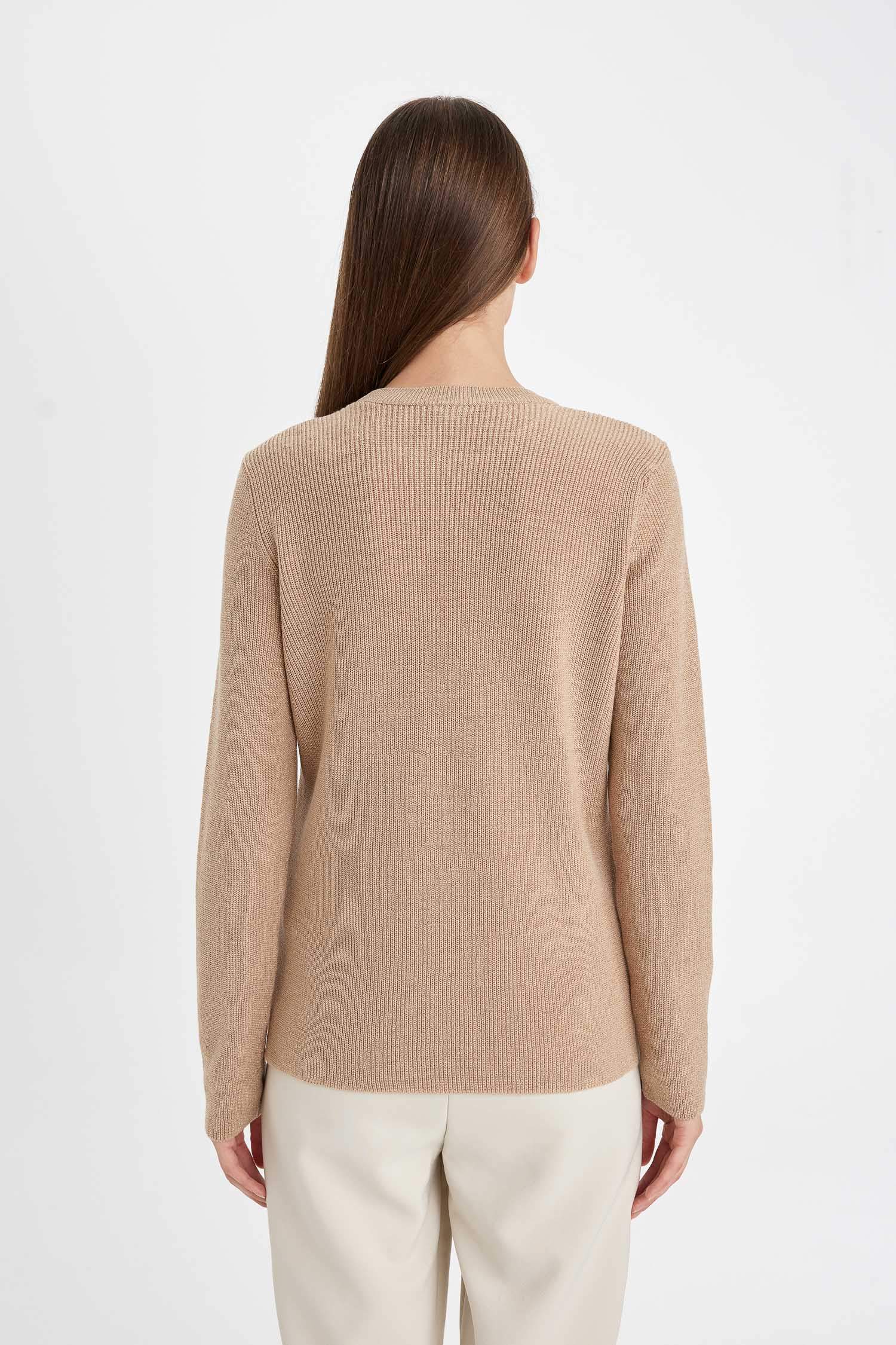 Regular Fit Bisiklet Yaka Simli Kumaş Triko Kazak