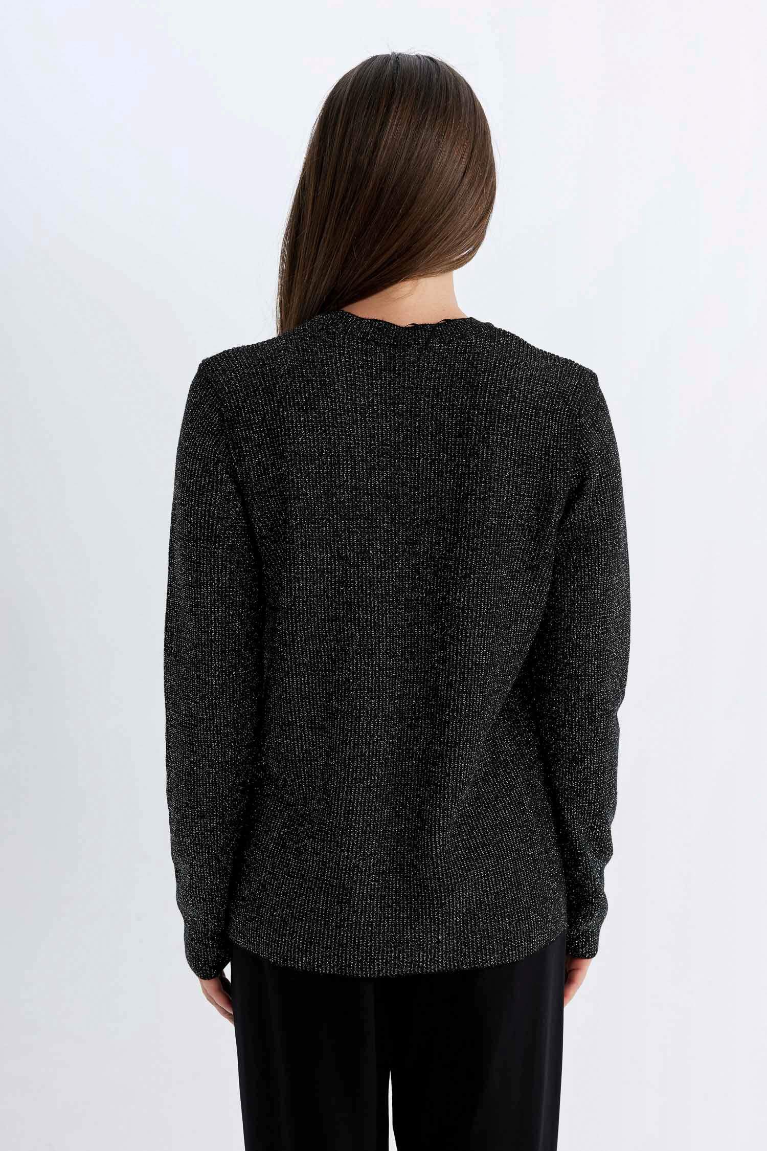 Regular Fit Bisiklet Yaka Simli Kumaş Triko Kazak