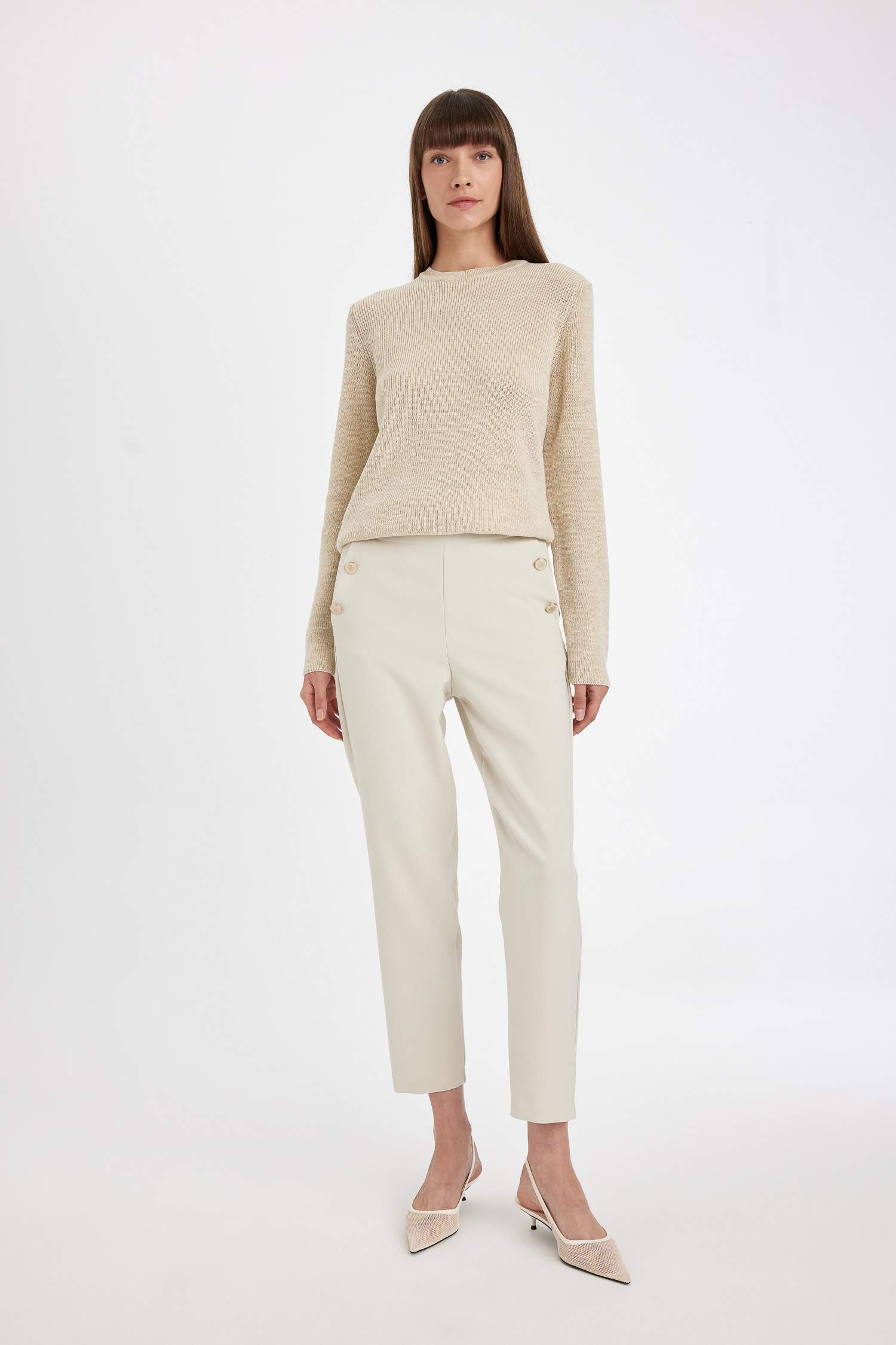 بلوز صوف طويل قماش لامع قصة عادية بياخة مستديرة