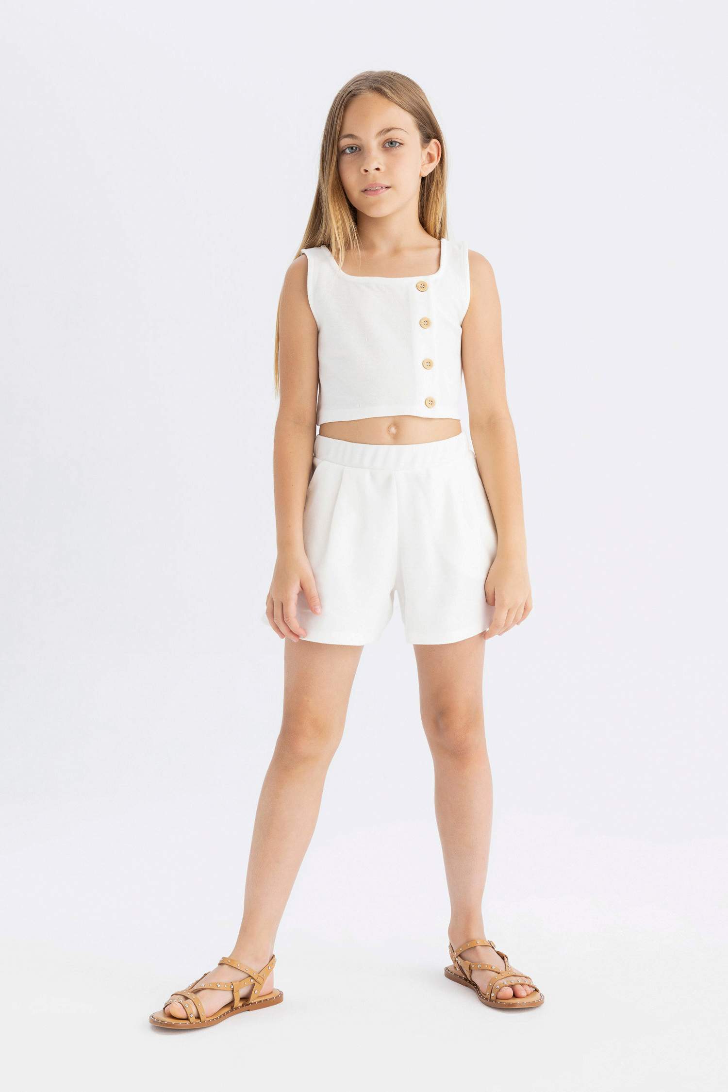 Girl Sleeveless Blouse Shorts 2 Piece Set