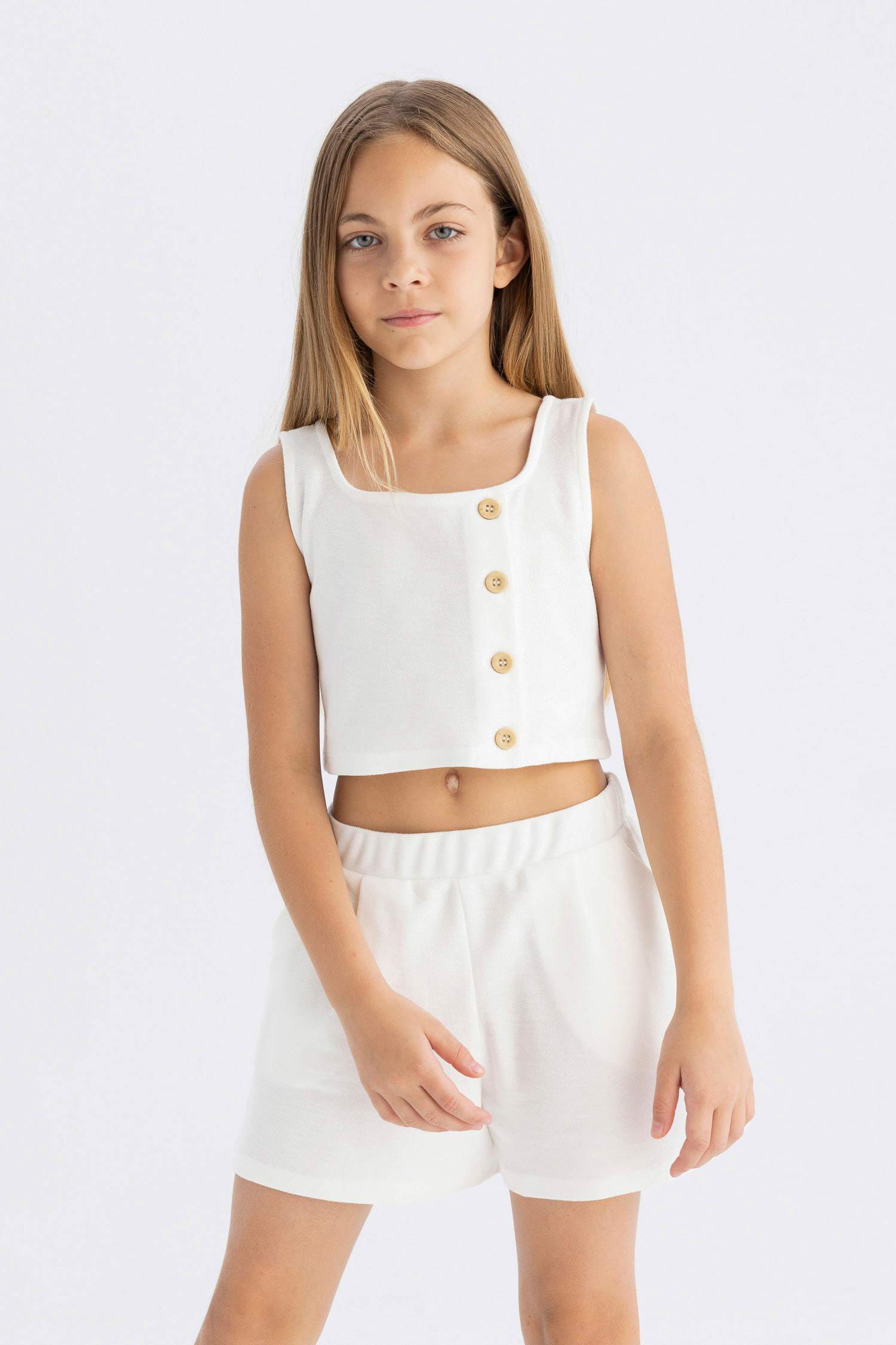 Girl Sleeveless Blouse Shorts 2 Piece Set