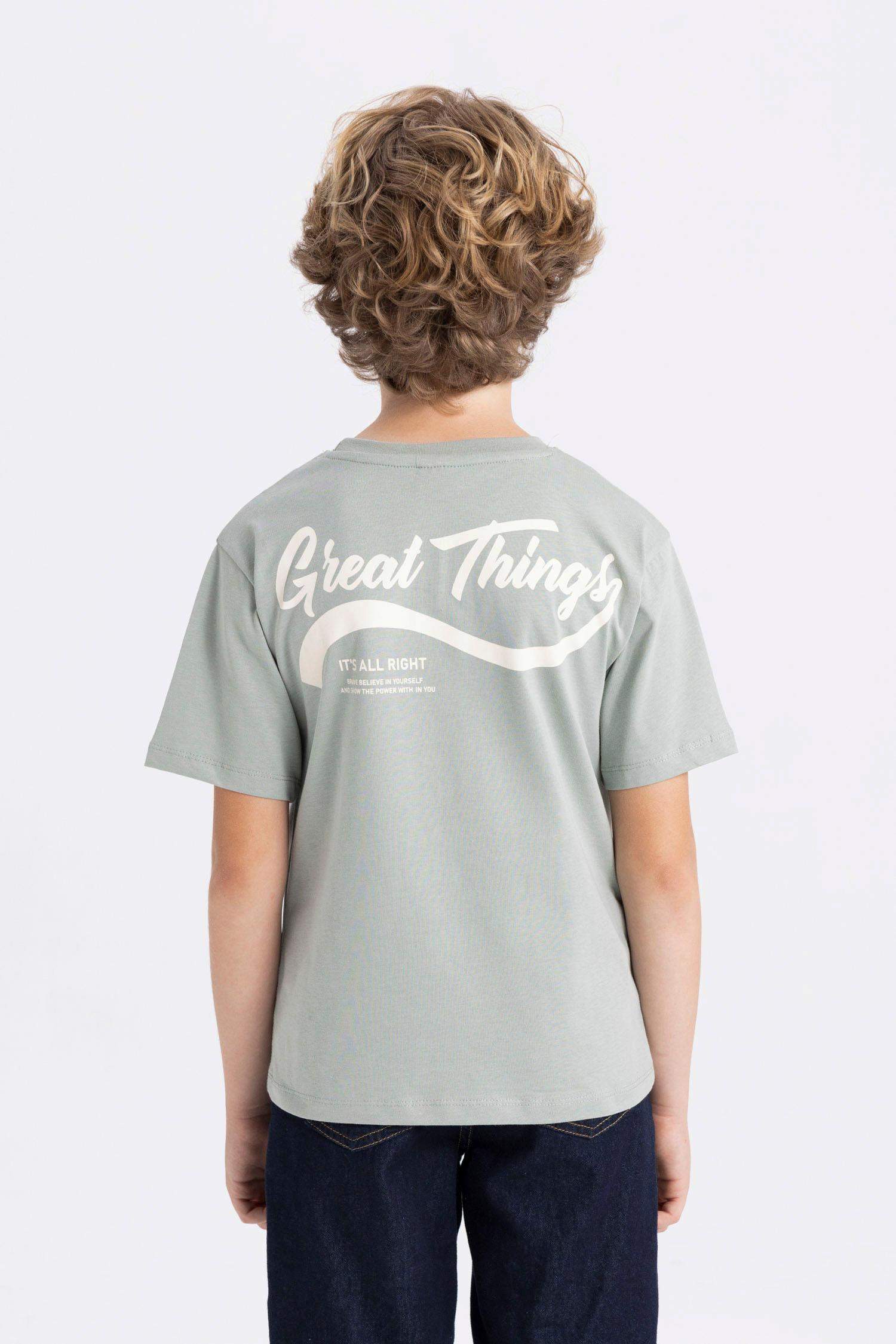 Erkek Çocuk Bisiklet Yaka Sırt Baskılı Kısa Kollu Tişört