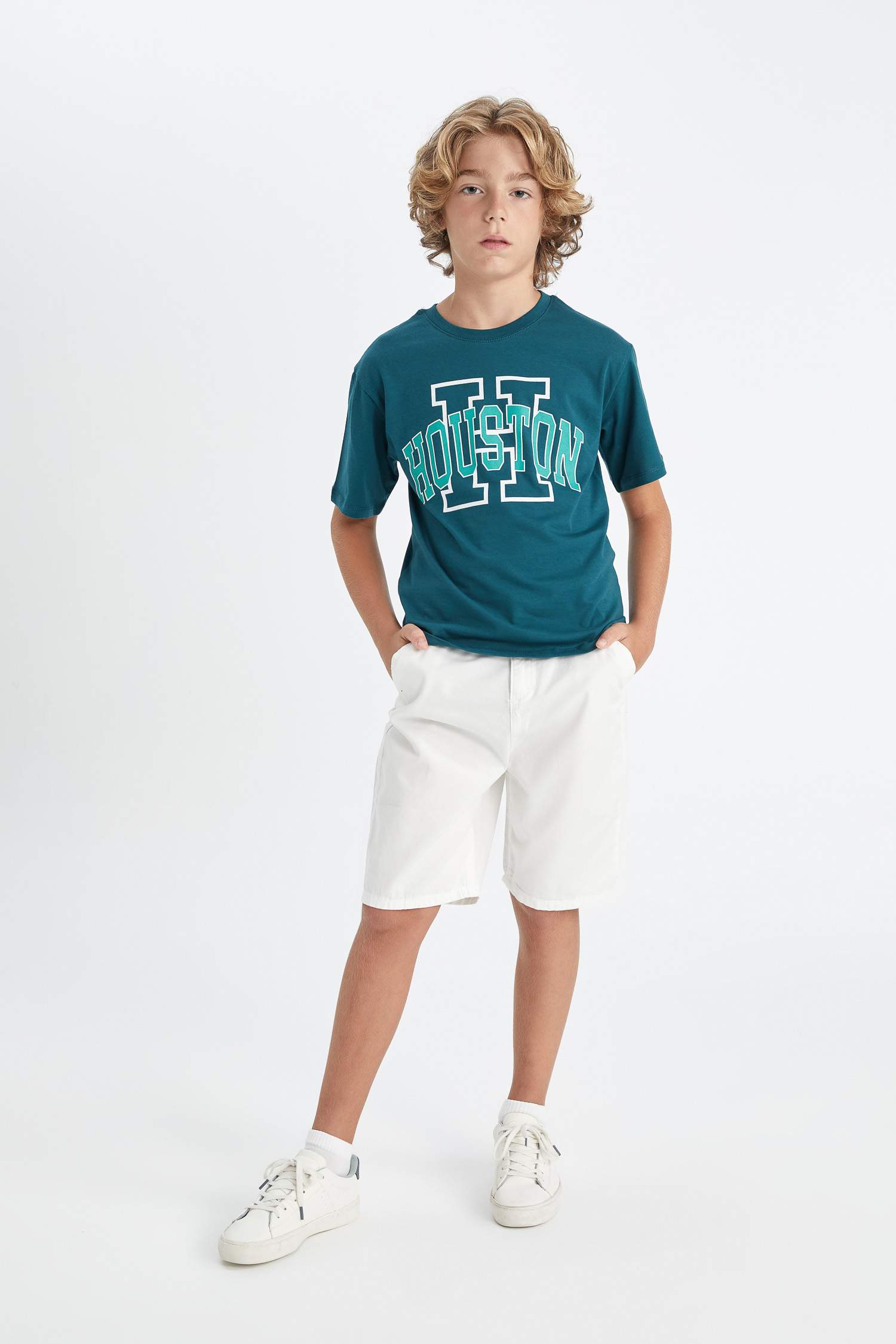 Erkek Çocuk Bisiklet Yaka Baskılı Kısa Kollu Tişört