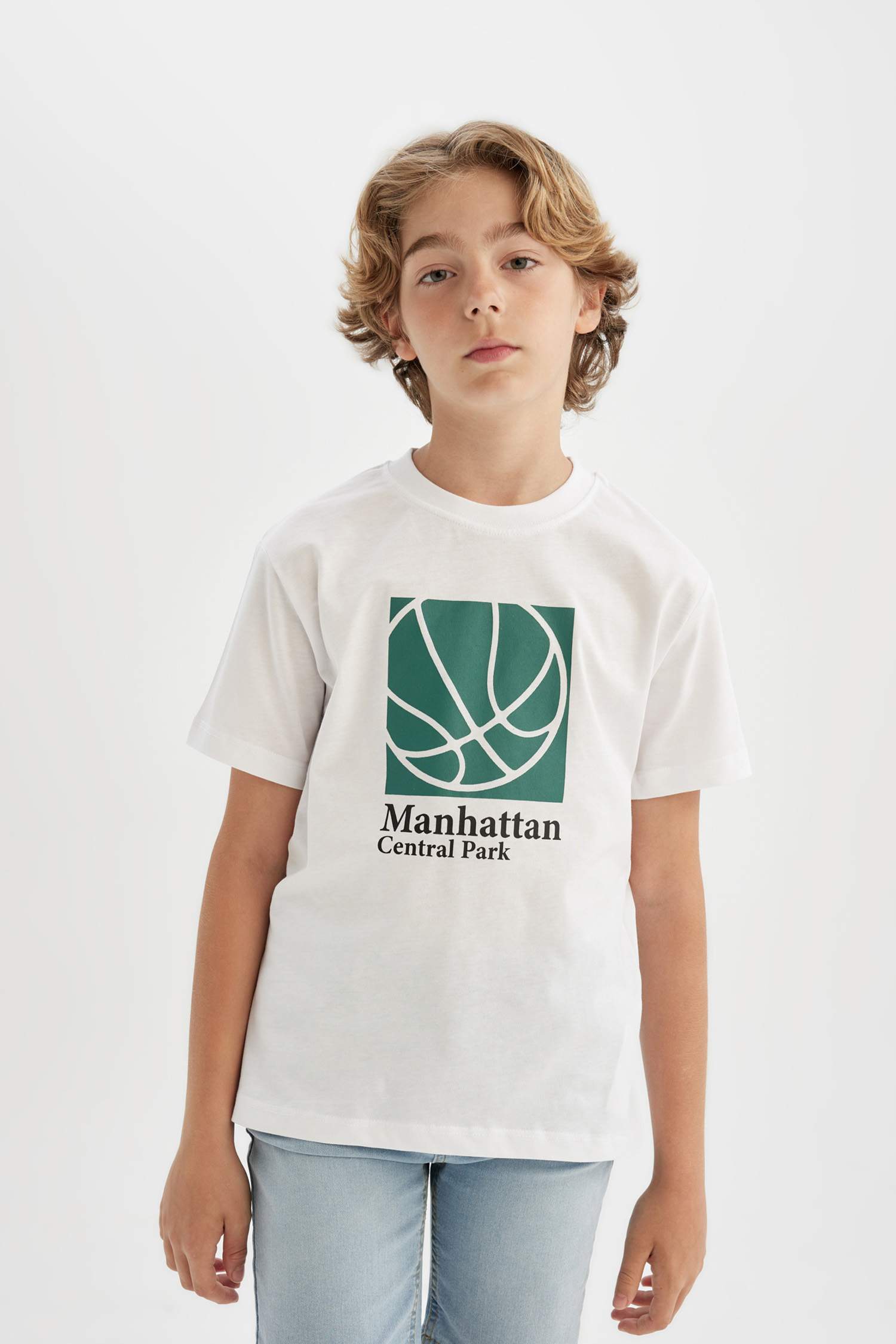 Bisiklet Yaka Baskılı Kısa Kollu Tişört Erkek Çocuk