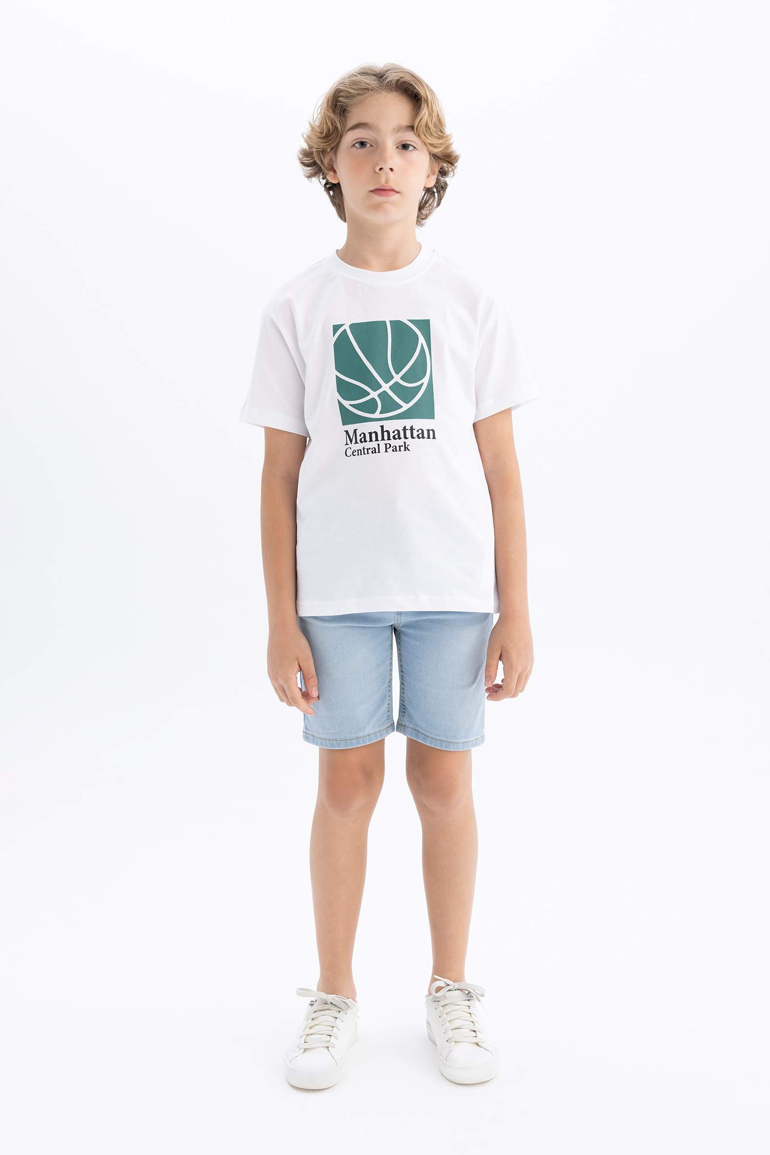 Bisiklet Yaka Baskılı Kısa Kollu Tişört Erkek Çocuk