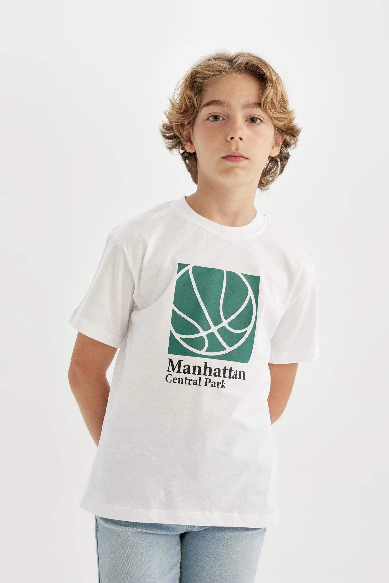 Bisiklet Yaka Baskılı Kısa Kollu Tişört Erkek Çocuk