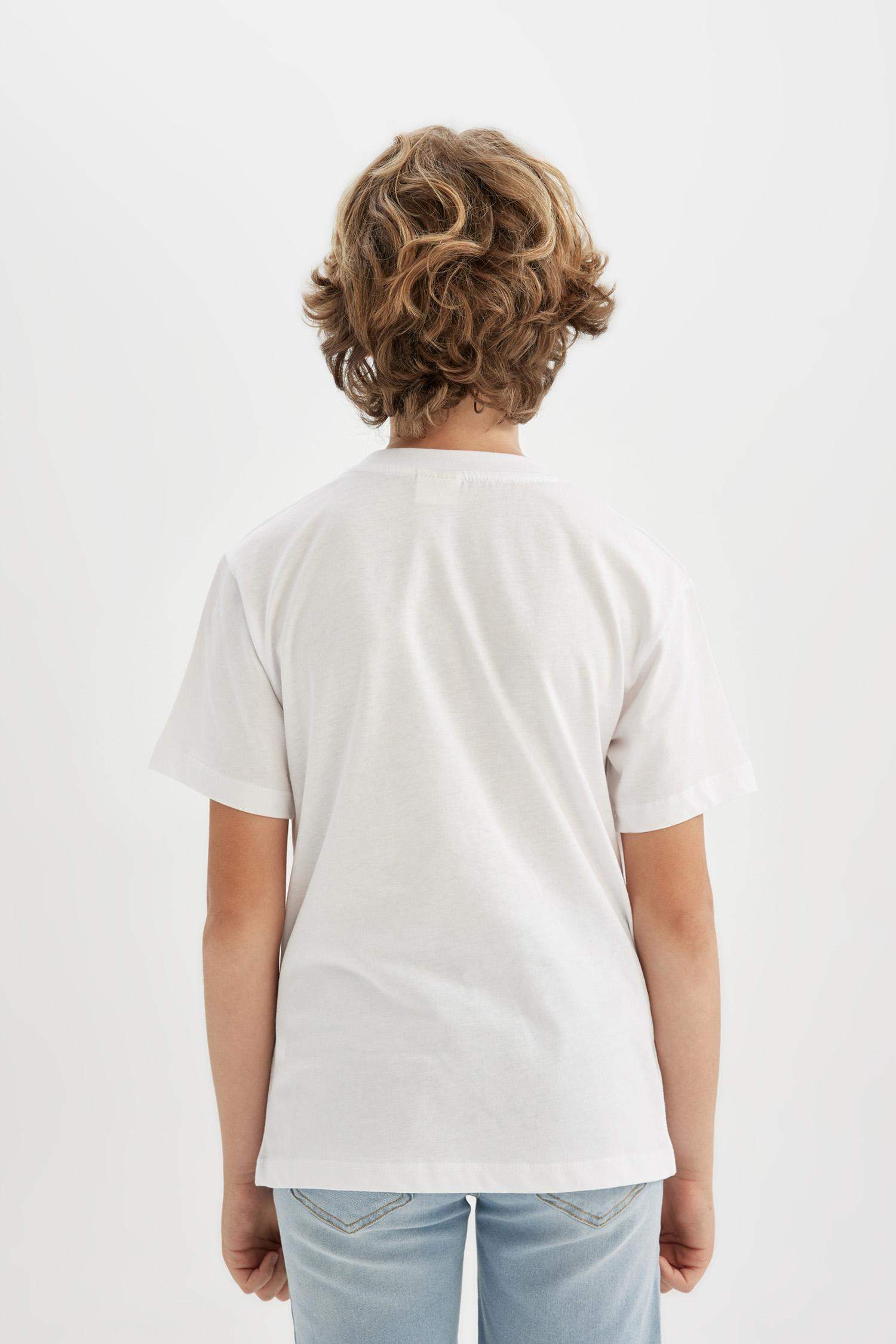 Bisiklet Yaka Baskılı Kısa Kollu Tişört Erkek Çocuk