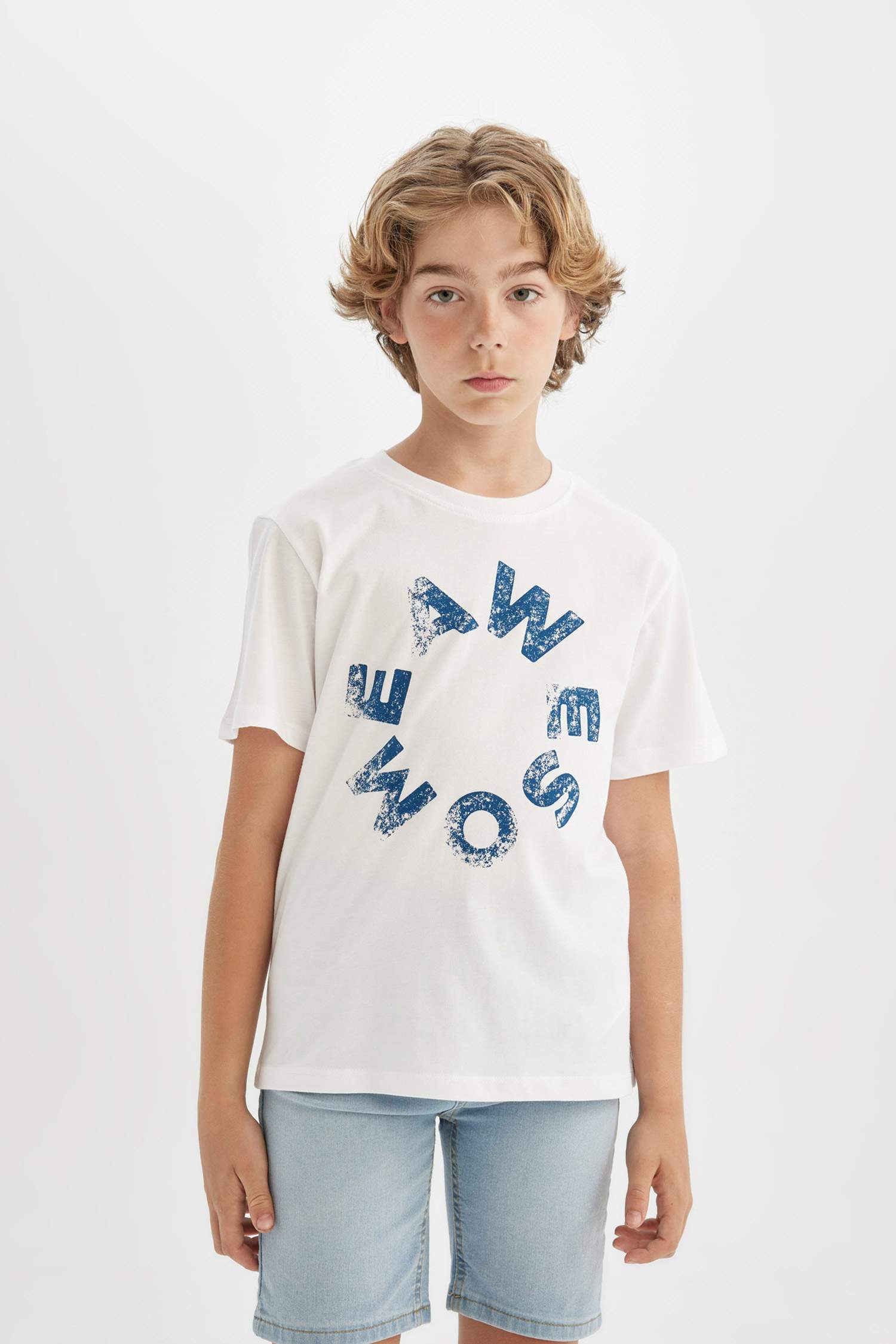 Erkek Çocuk Bisiklet Yaka Baskılı Kısa Kollu Tişört