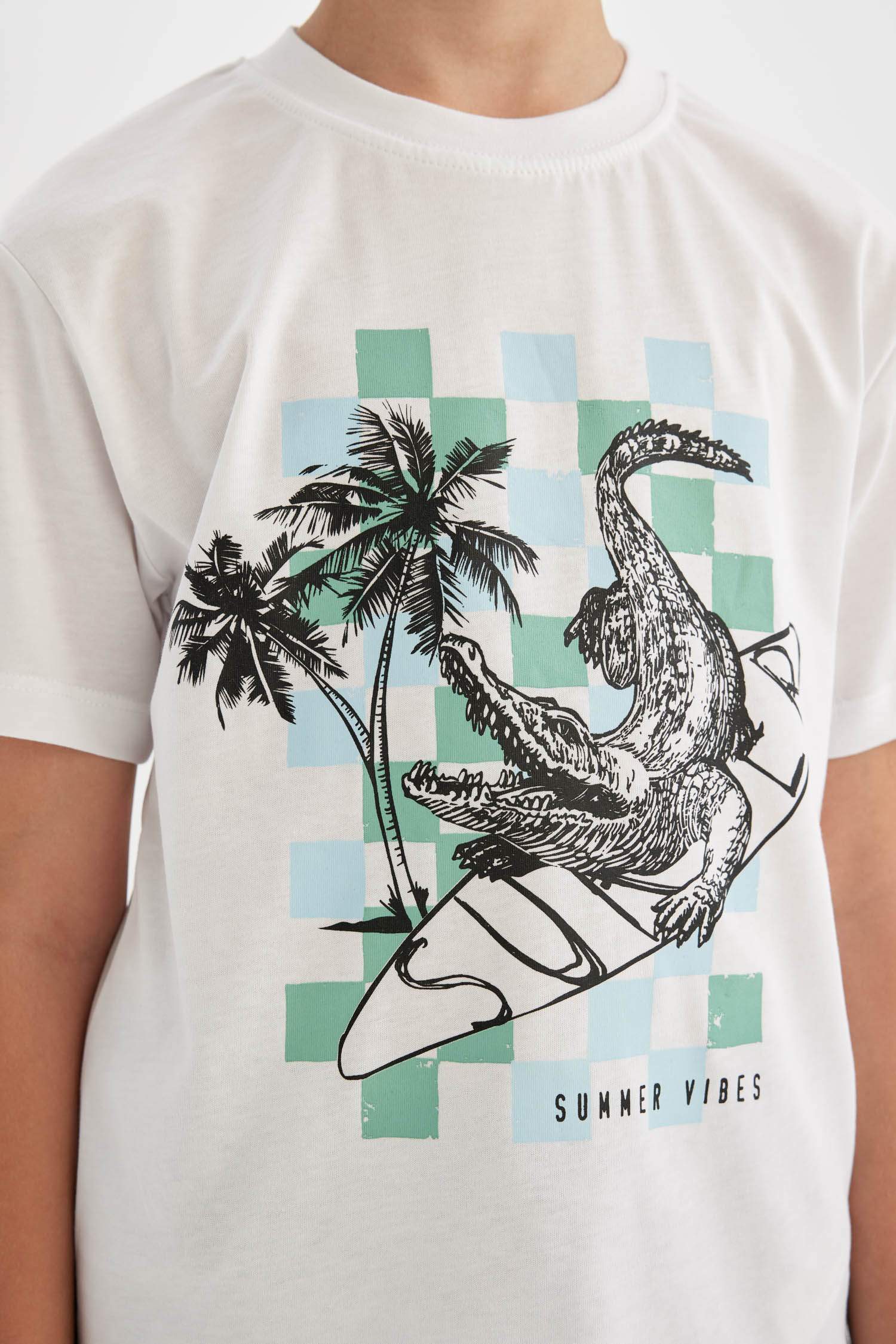 تي شيرت ولادي نص ردن مطبوع قصة عادية