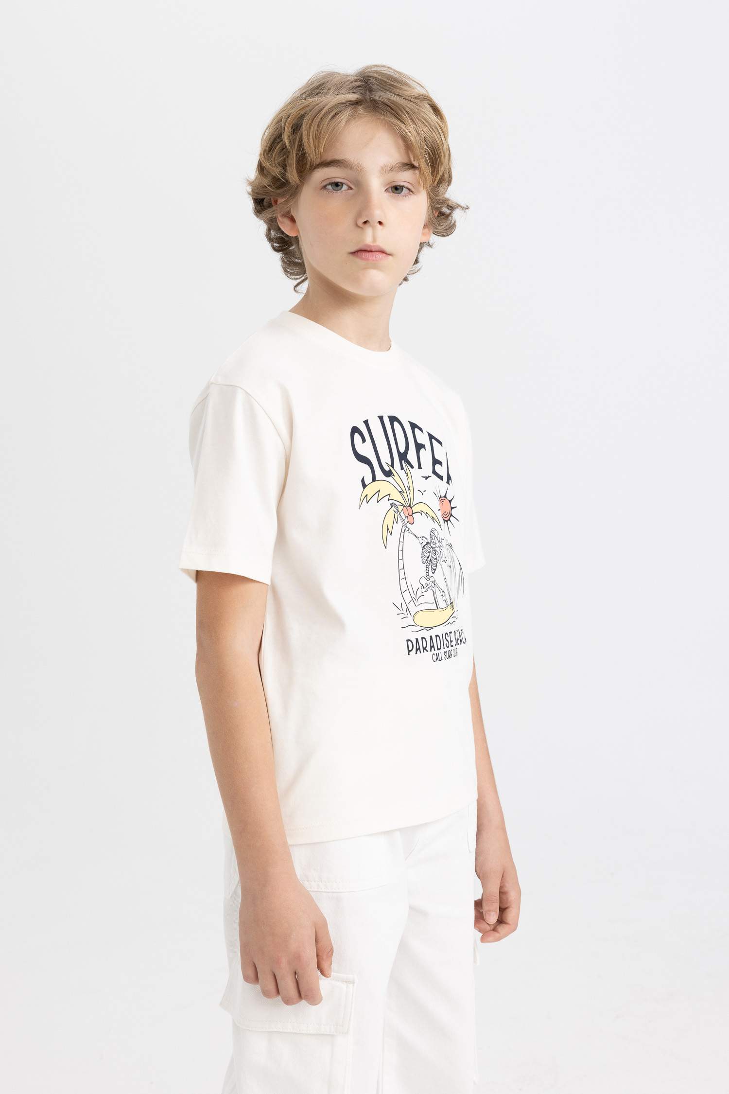 Erkek Çocuk Bisiklet Yaka Baskılı Kısa Kollu Tişört