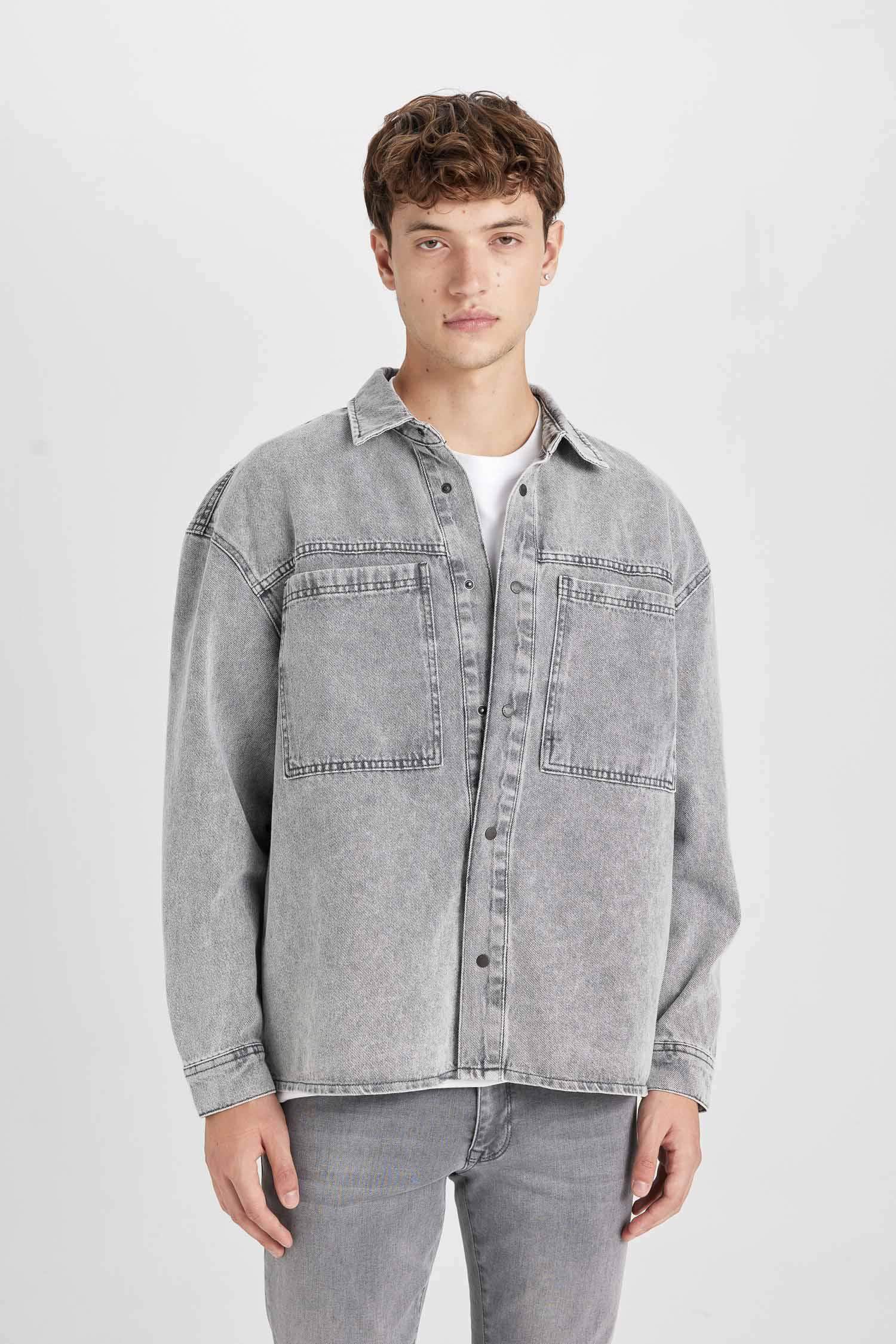 %100 Pamuk Oversize Geniş Kalıp Jean Uzun Kollu Basic Düz Gömlek