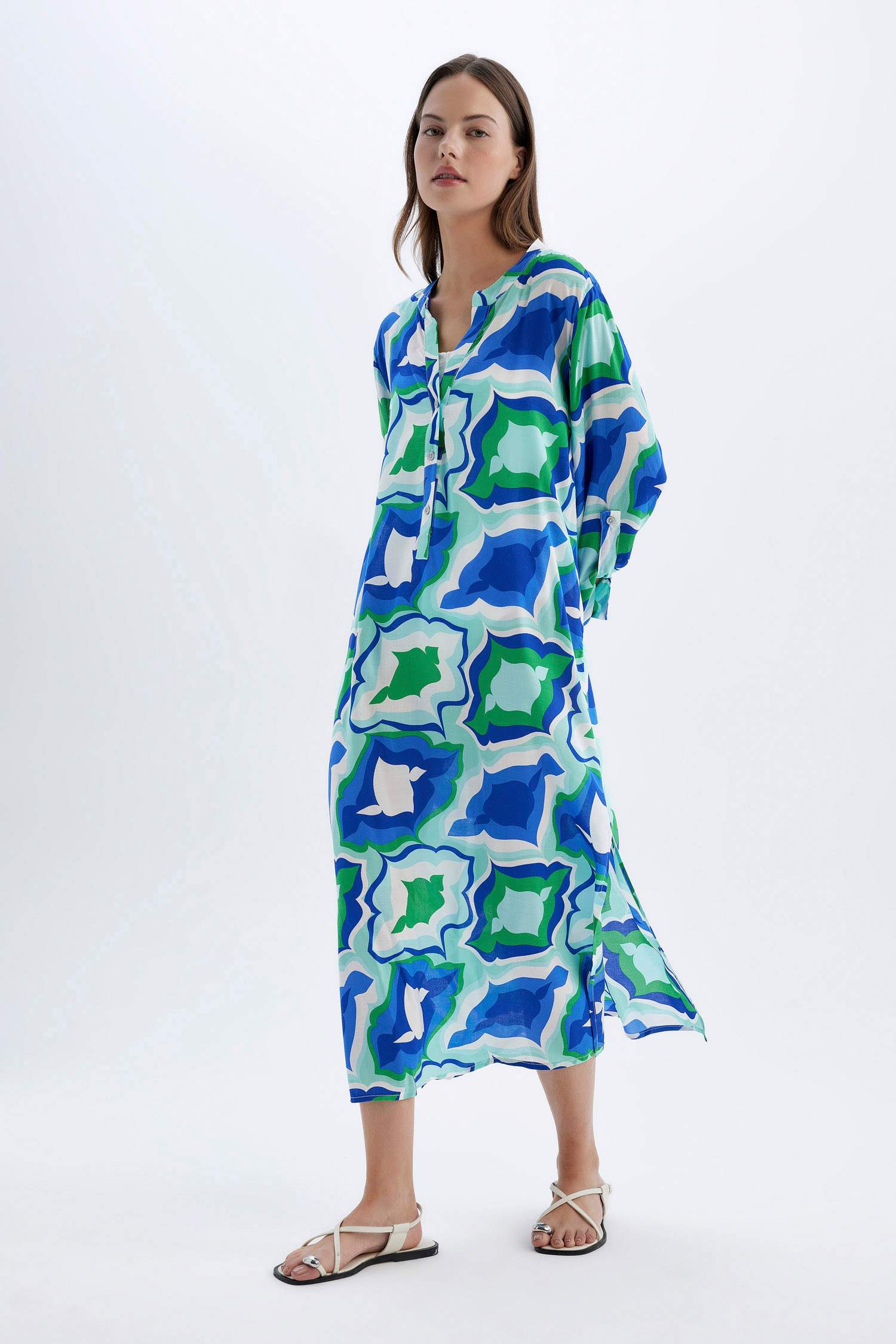 Regular Fit Desenli Plaj Elbisesi