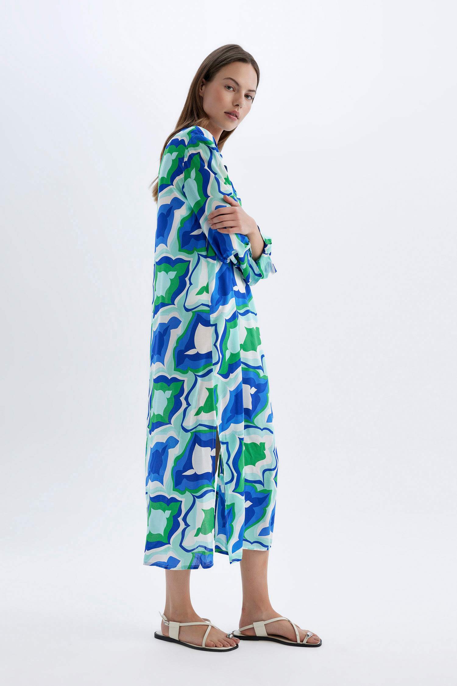 Regular Fit Desenli Plaj Elbisesi