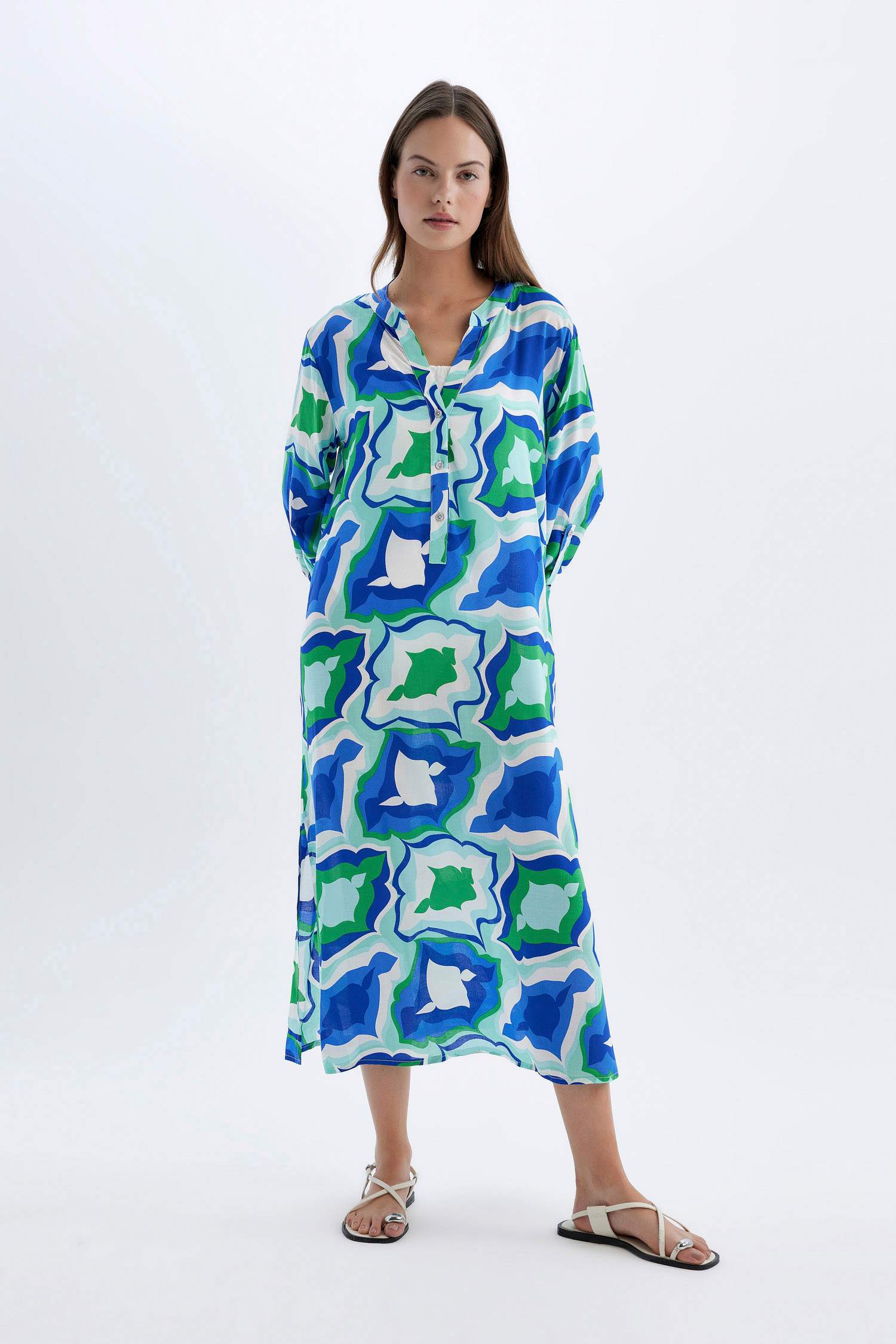 Regular Fit Desenli Plaj Elbisesi