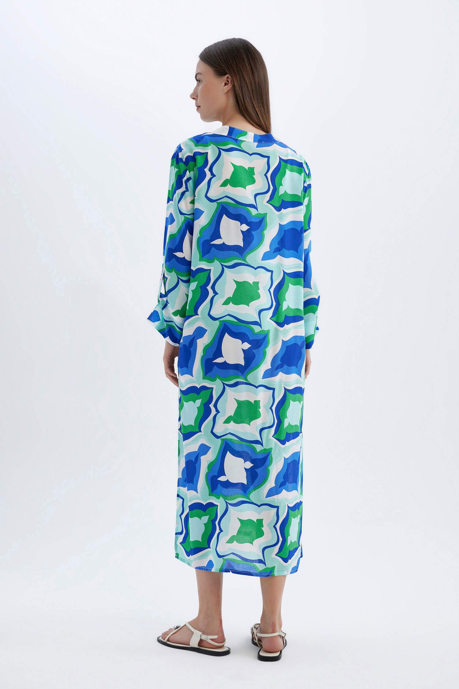 Regular Fit Desenli Plaj Elbisesi