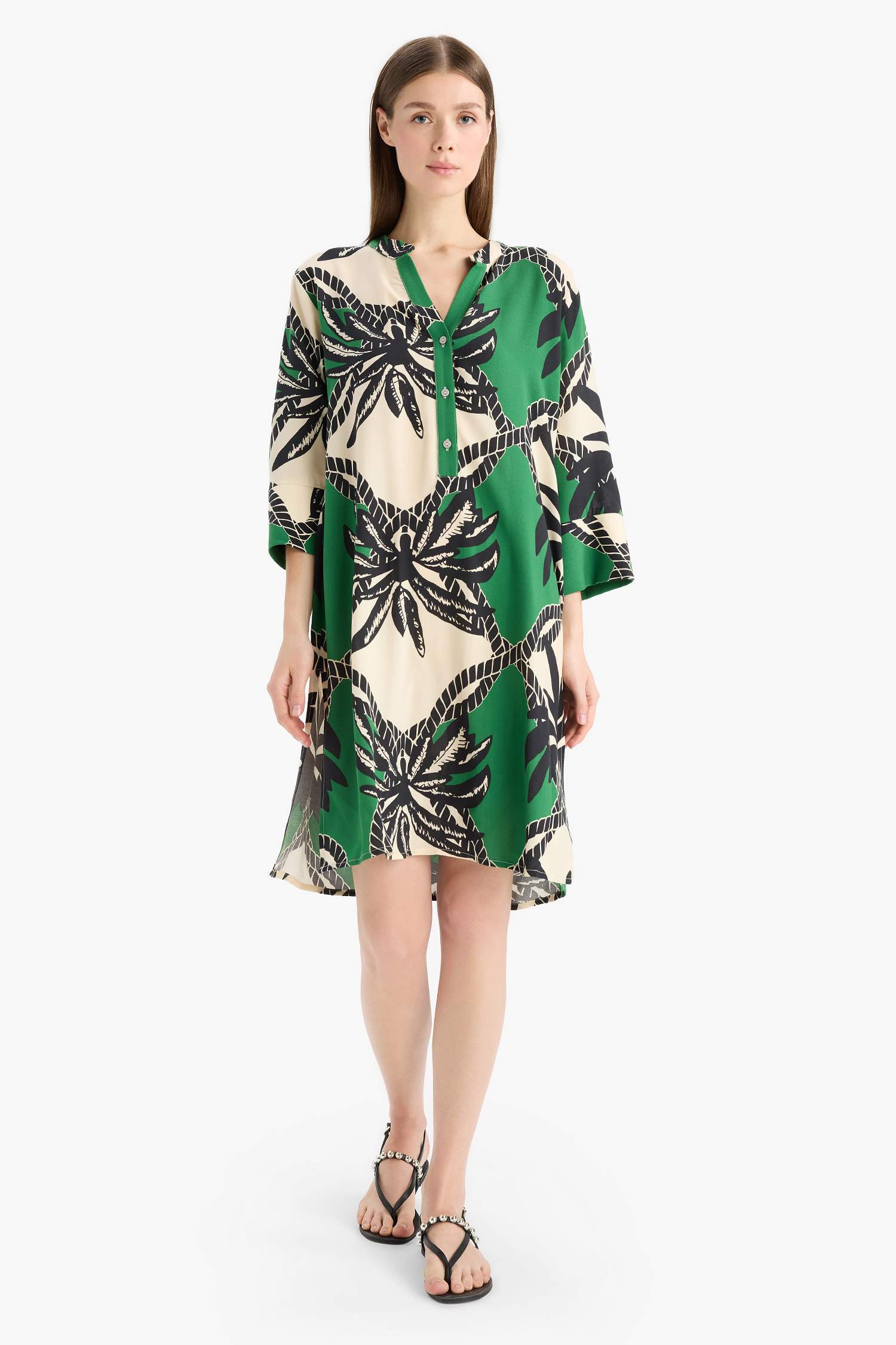 Regular Fit Desenli Plaj Elbisesi-Fall in Love