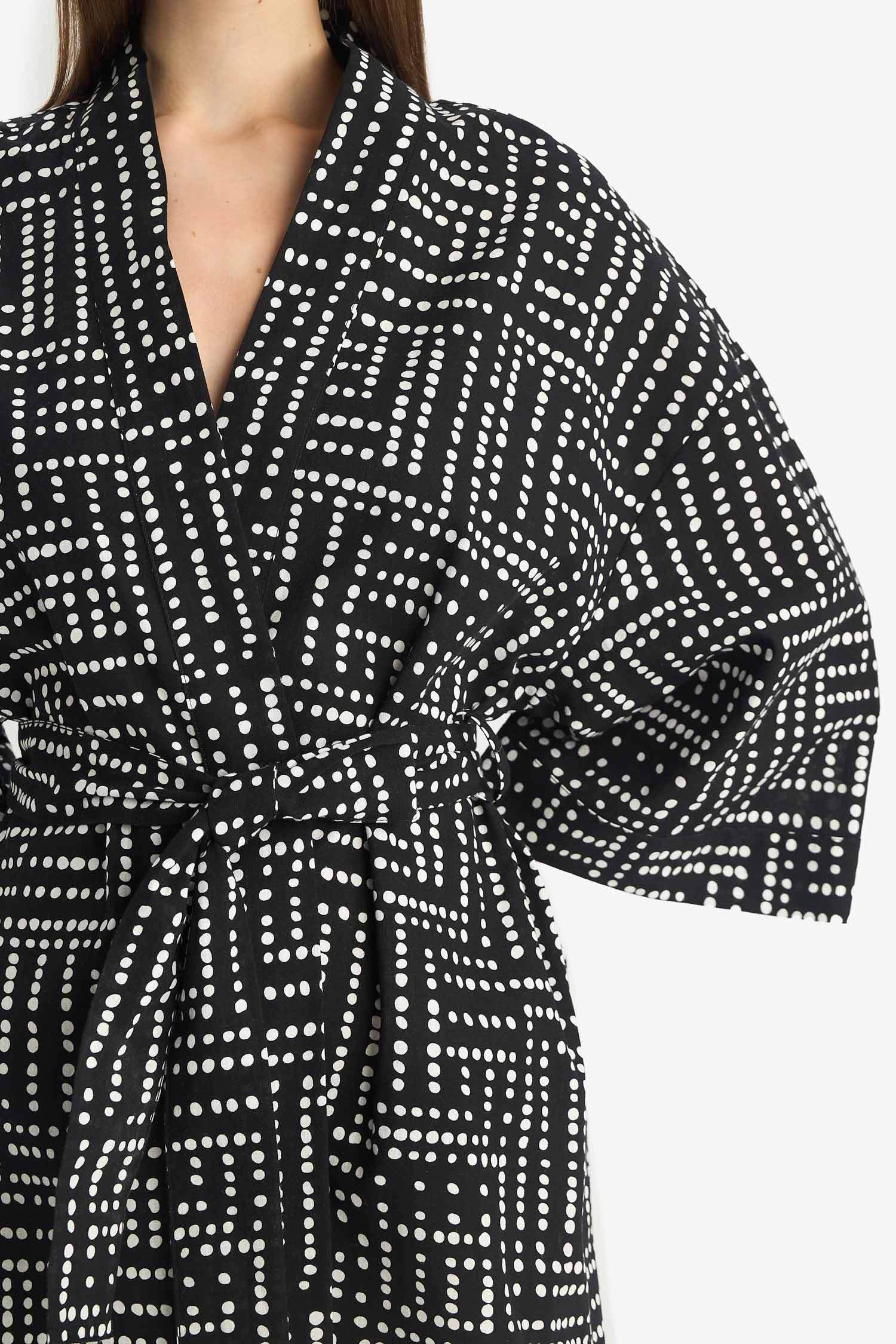 Regular Fit Desenli Kuşaklı Pamuklu Kimono-Fall in Love