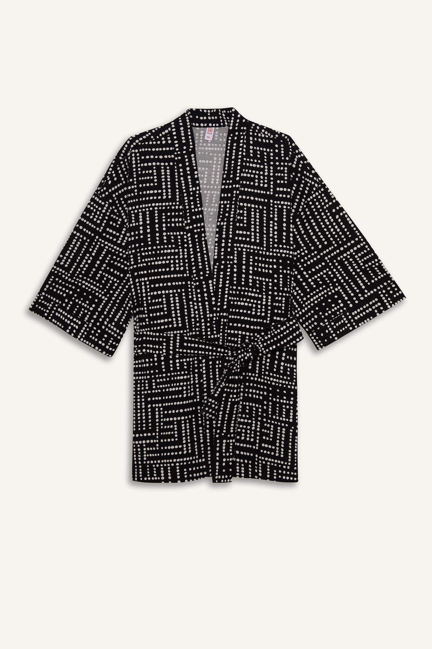 Regular Fit Desenli Kuşaklı Pamuklu Kimono-Fall in Love