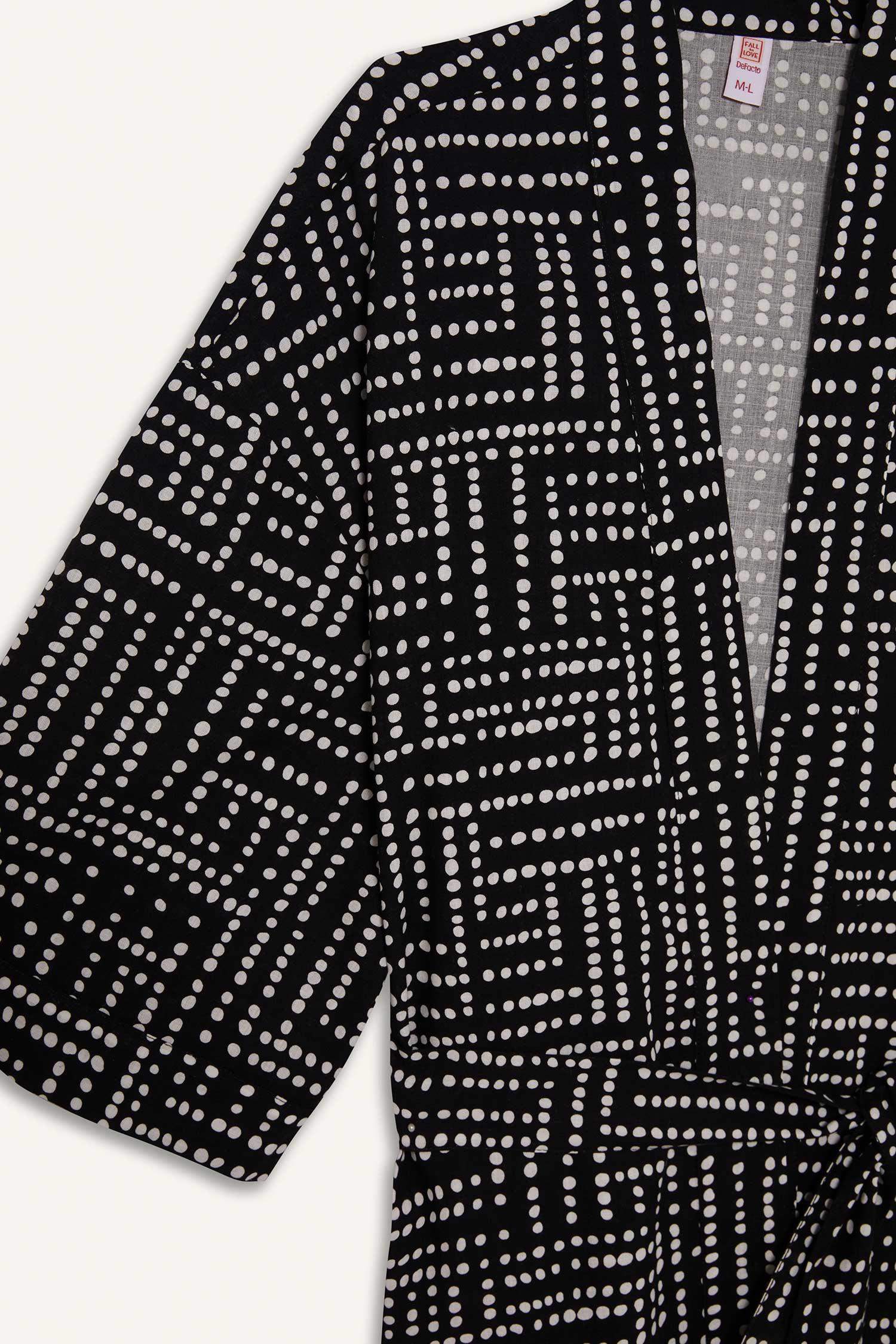 Regular Fit Desenli Kuşaklı Pamuklu Kimono-Fall in Love