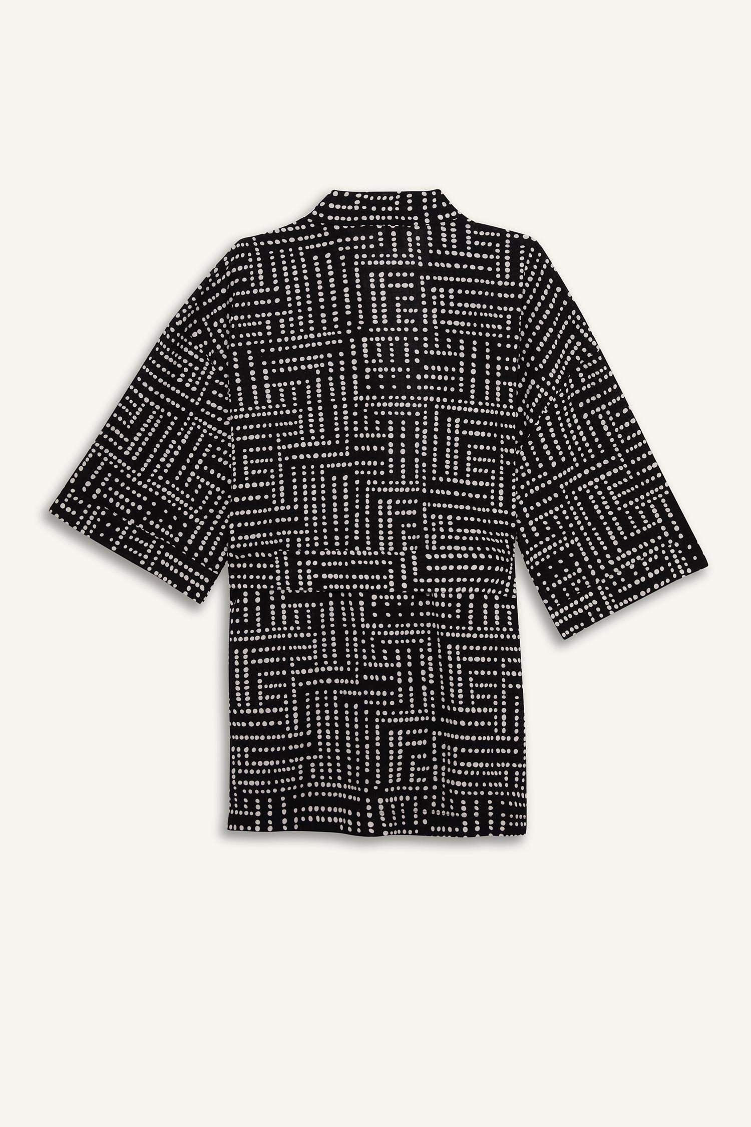 Regular Fit Desenli Kuşaklı Pamuklu Kimono-Fall in Love