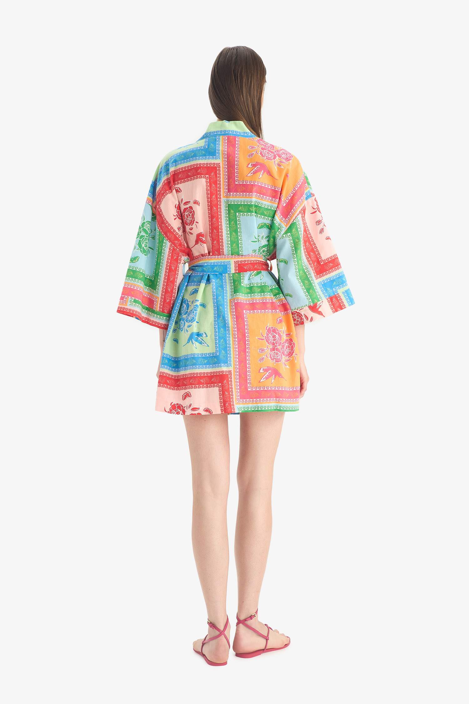 Regular Fit Desenli Kuşaklı Pamuklu Kimono