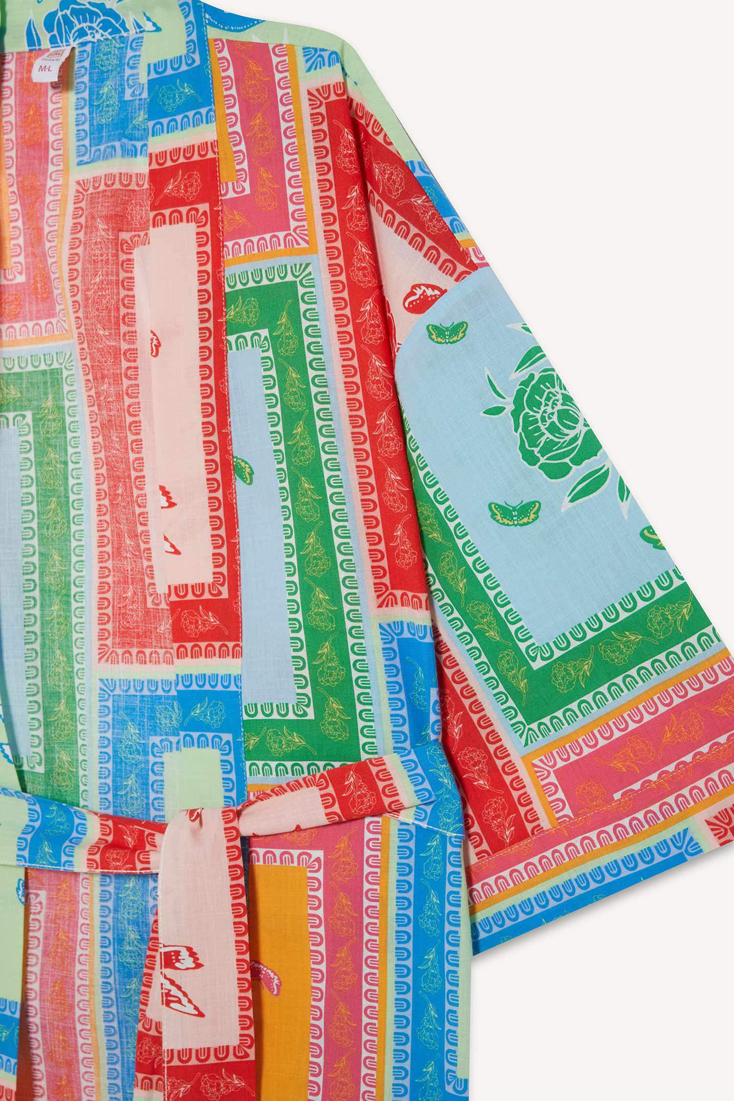 Regular Fit Desenli Kuşaklı Pamuklu Kimono