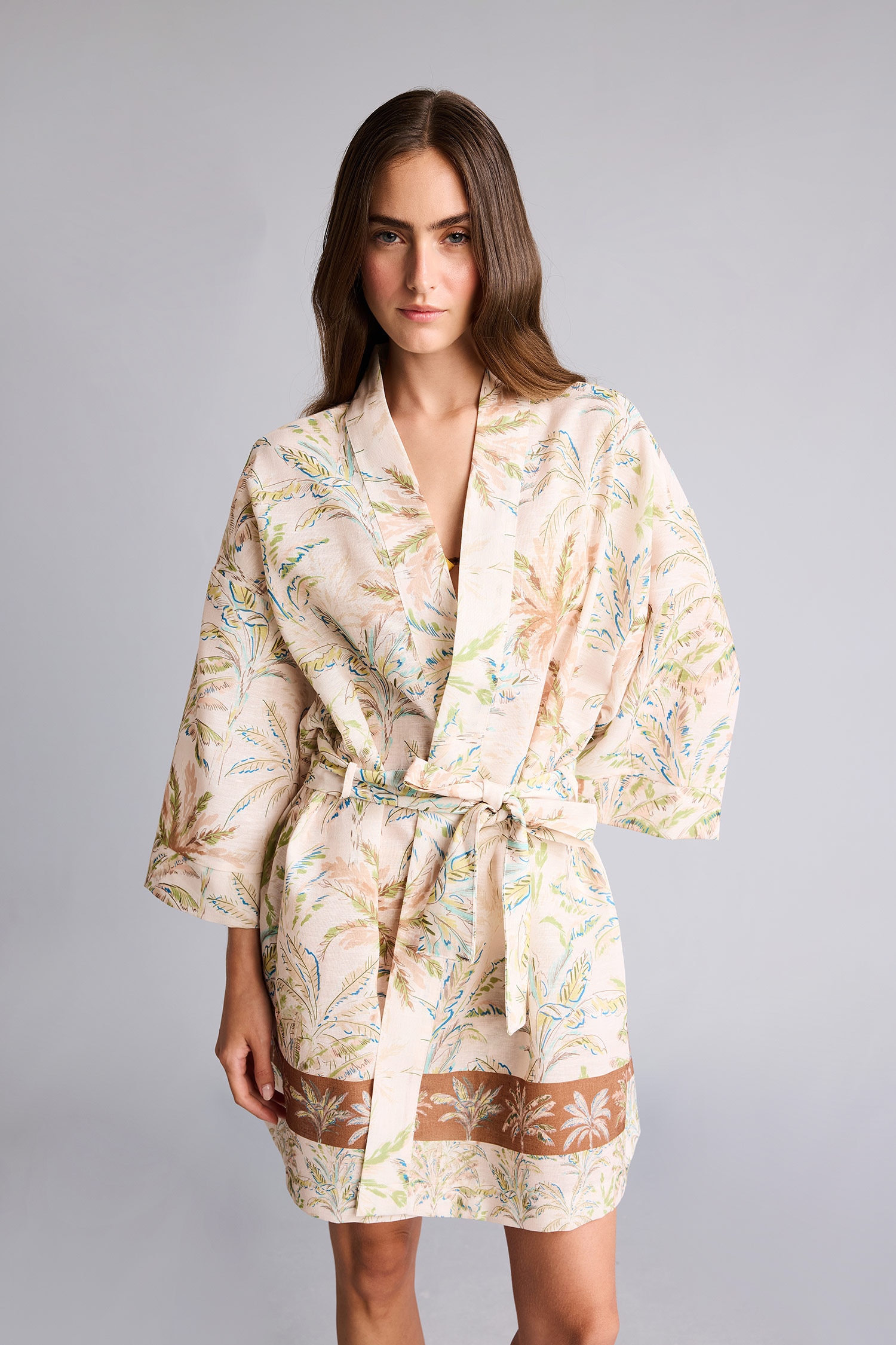 DeFacto Regular Fıt Desenli Kuşaklı Kimono
