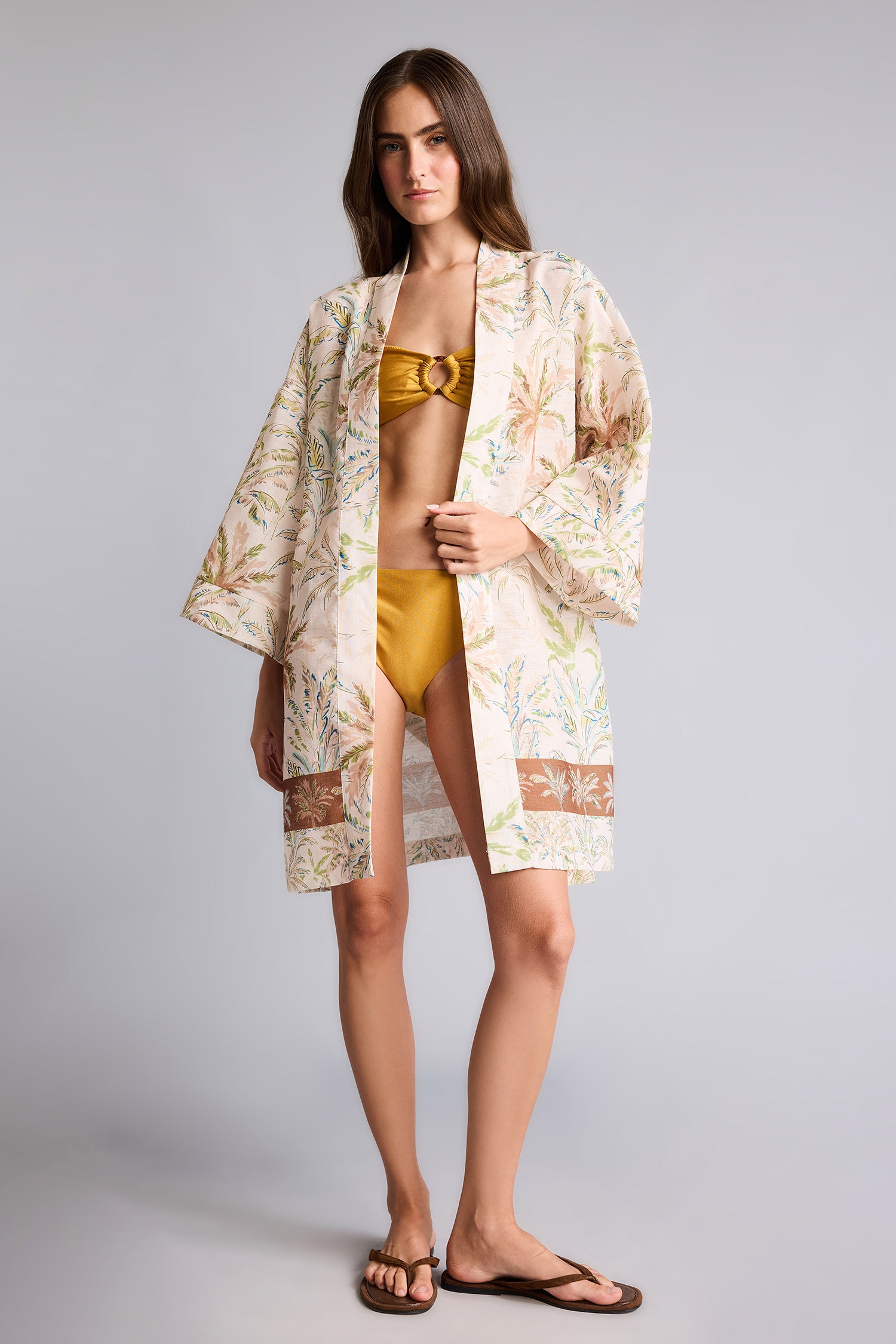DeFacto Regular Fıt Desenli Kuşaklı Kimono görsel 2