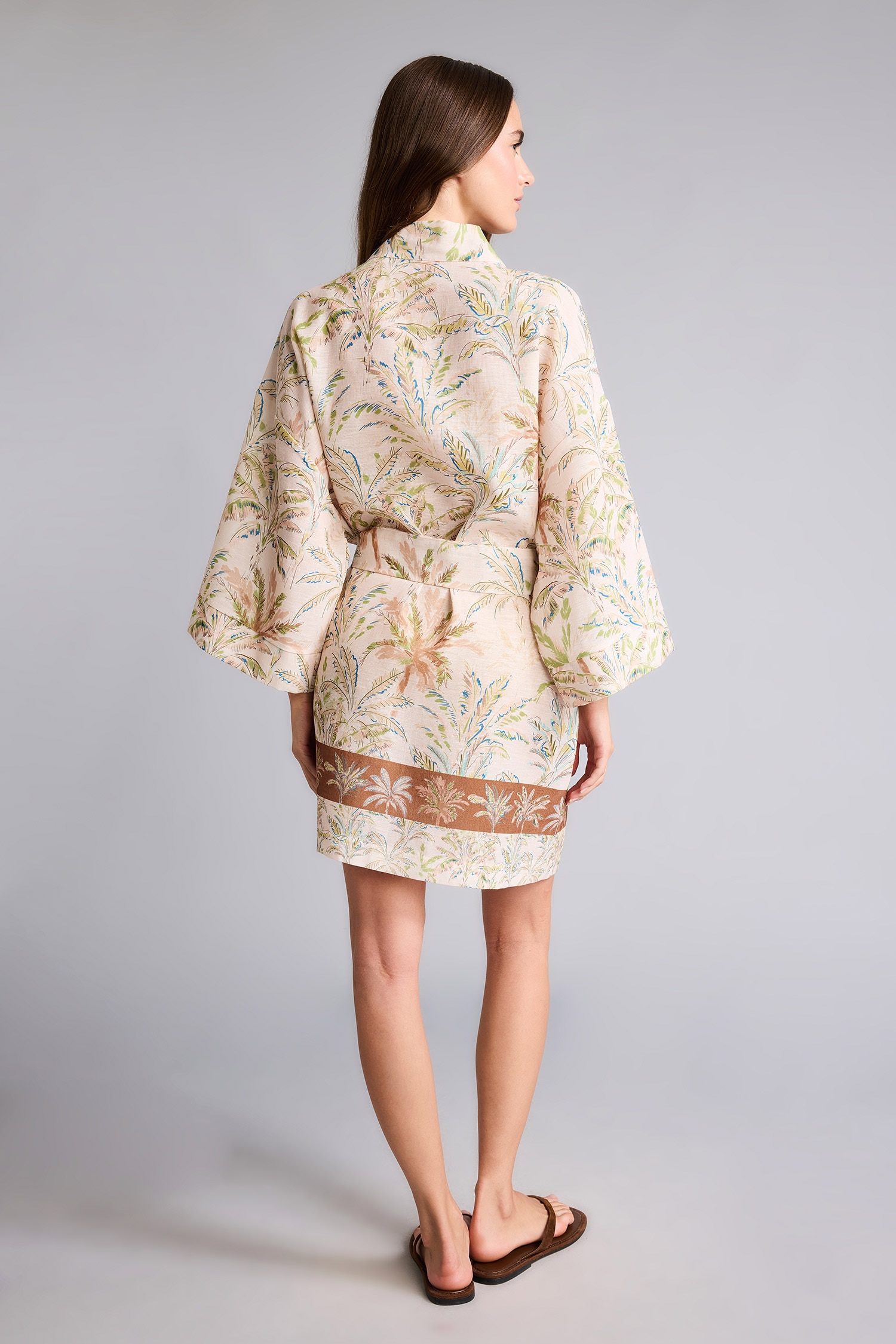 DeFacto Regular Fıt Desenli Kuşaklı Kimono görsel 4
