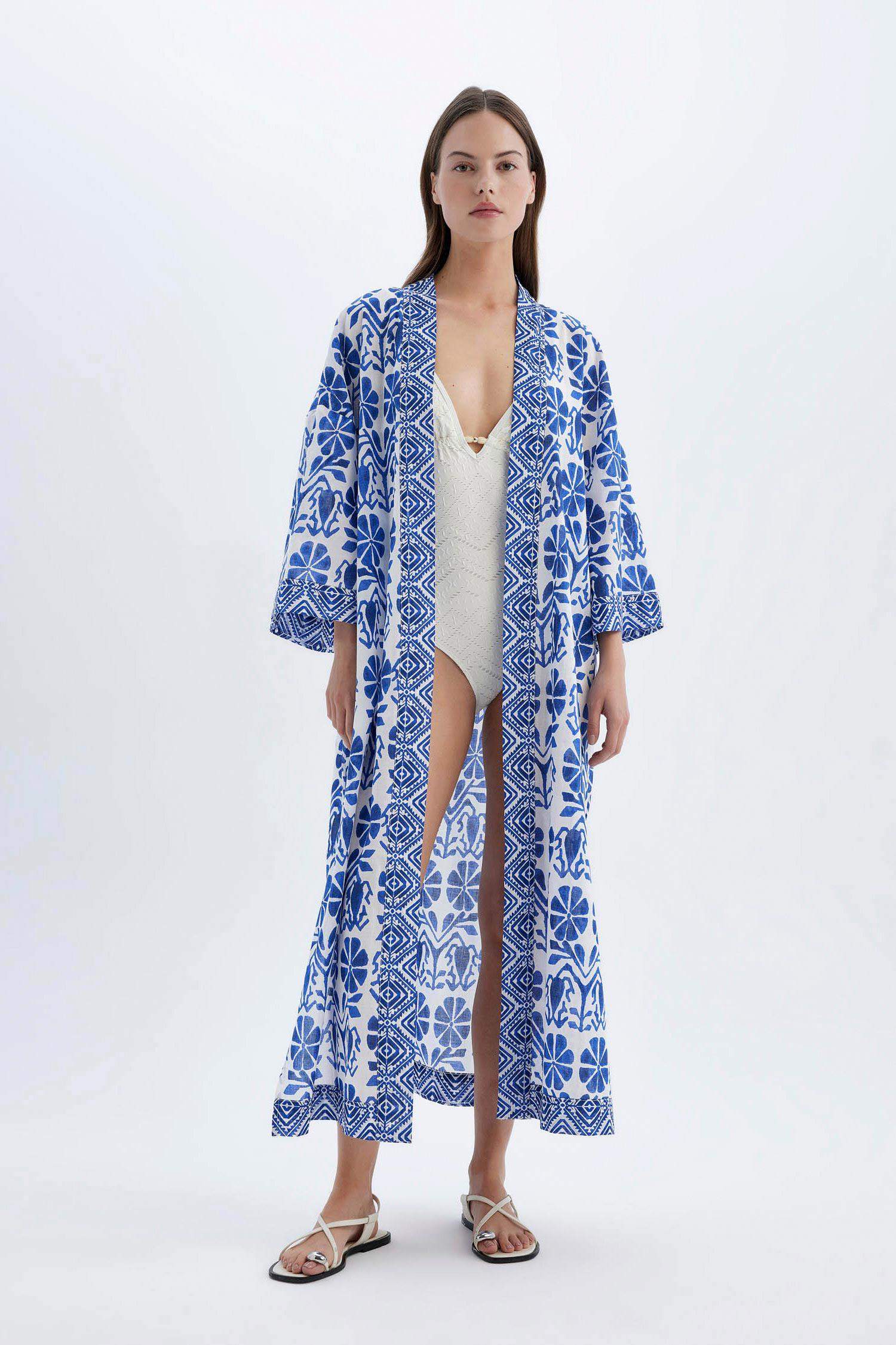 Etnik Desenli Pamuklu Plaj Elbisesi-Fall in Love