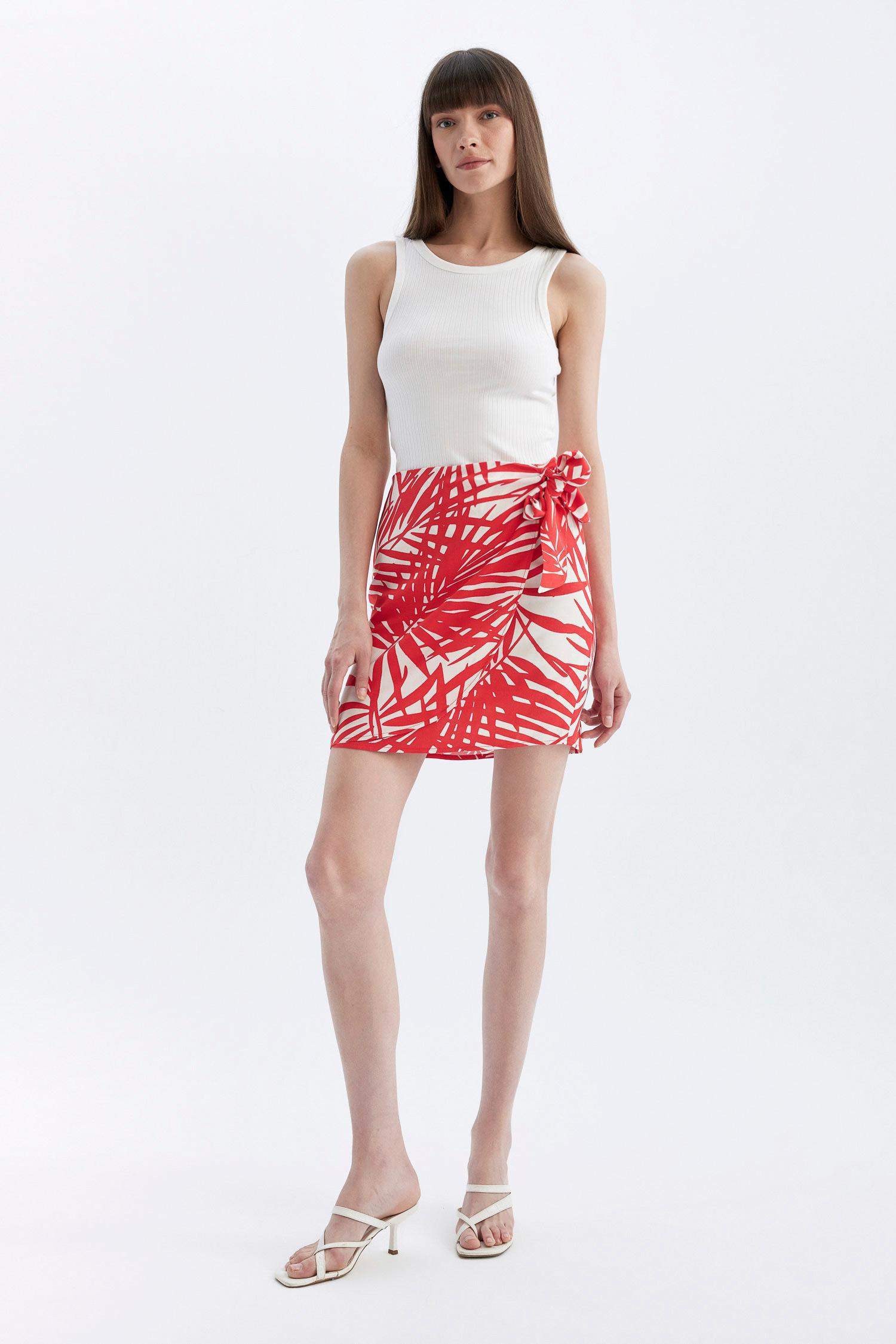 A Line Floral Linen Blended Normal Waist Mini Skirt