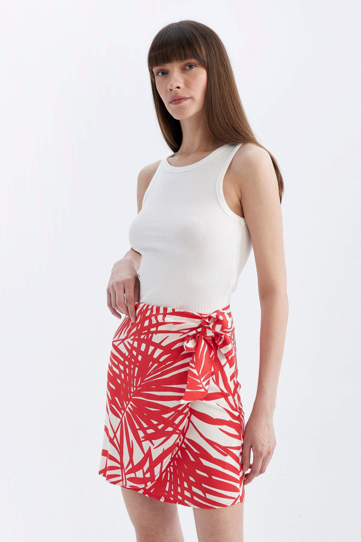 A Line Floral Linen Blended Normal Waist Mini Skirt