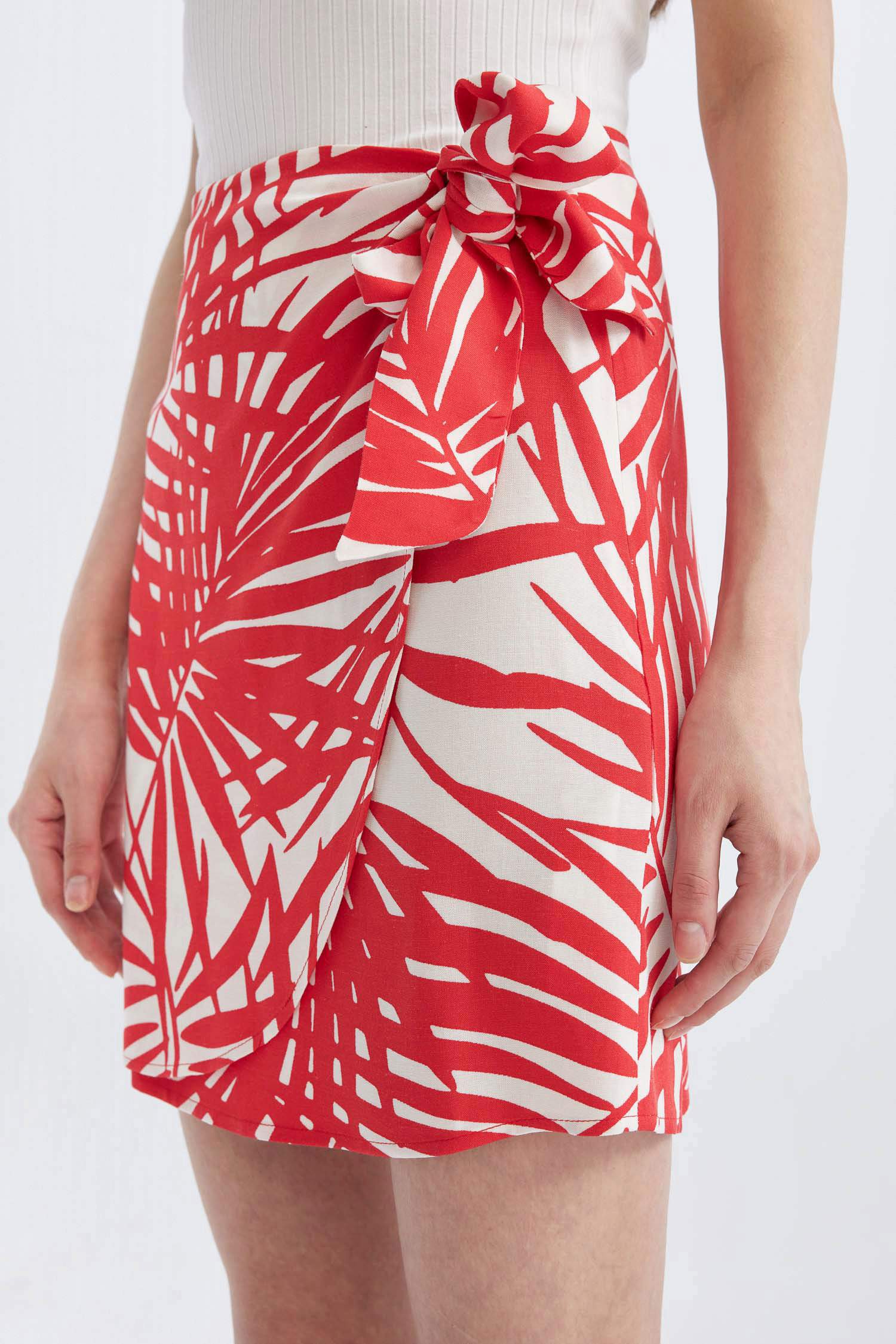 A Line Floral Linen Blended Normal Waist Mini Skirt