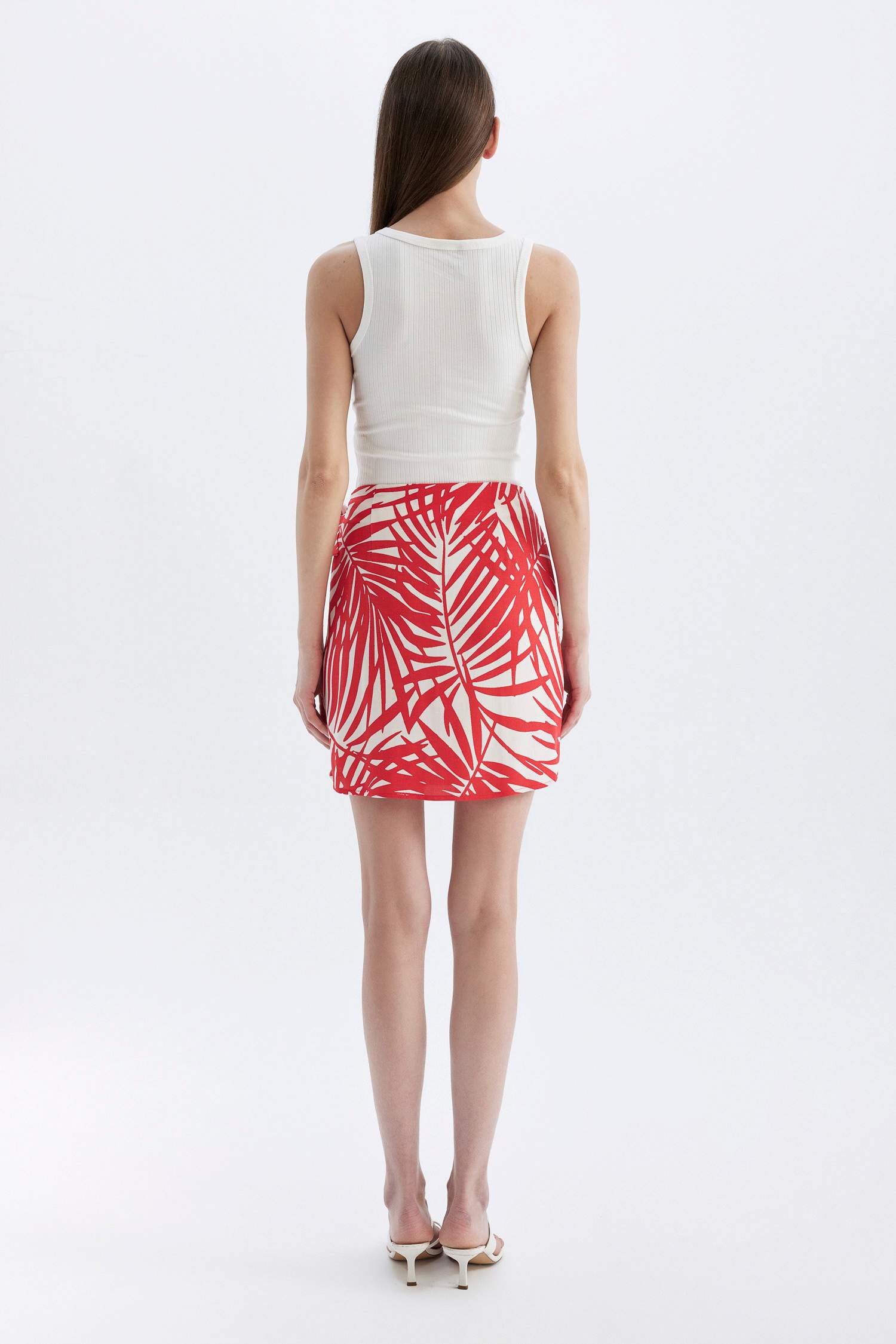 A Line Floral Linen Blended Normal Waist Mini Skirt