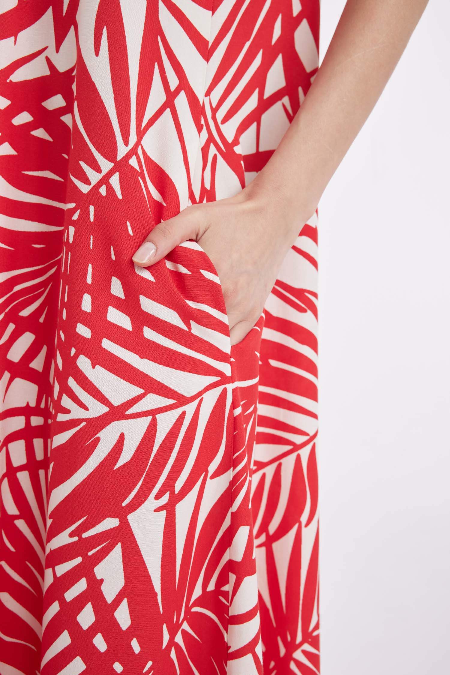 فستان ميدي مطبوع ممزوج بالكتان وياخة قميص