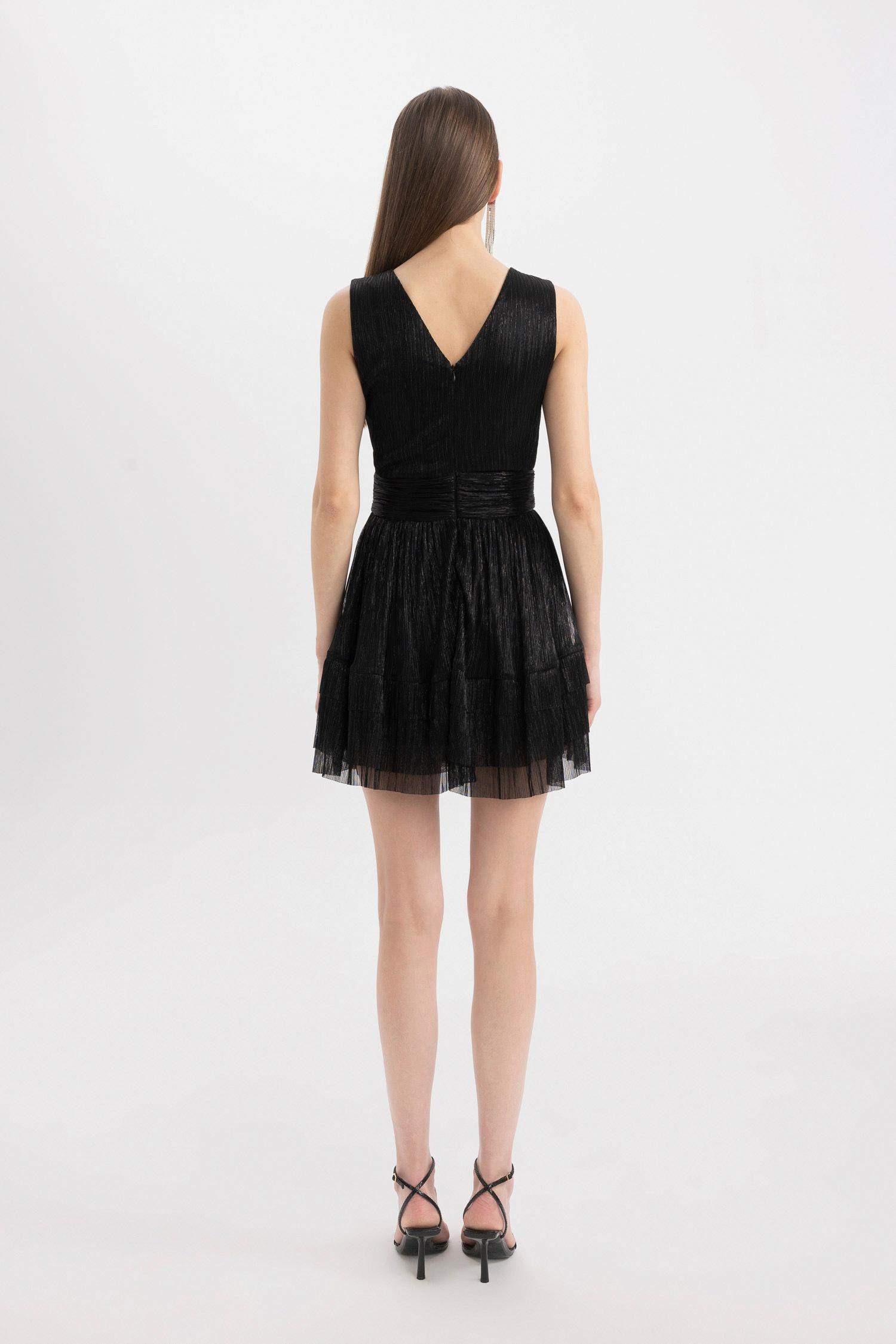 V-Neck Glitter Fabric Sleeveless Mini Dress