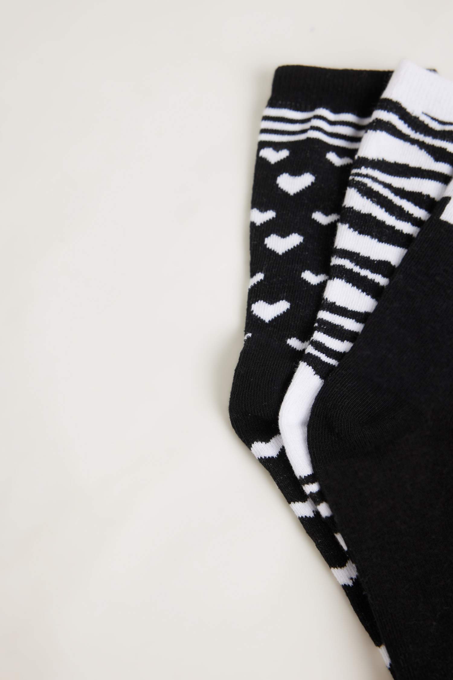 Kadın Kalp Desenli 3'lü Pamuklu Uzun Çorap