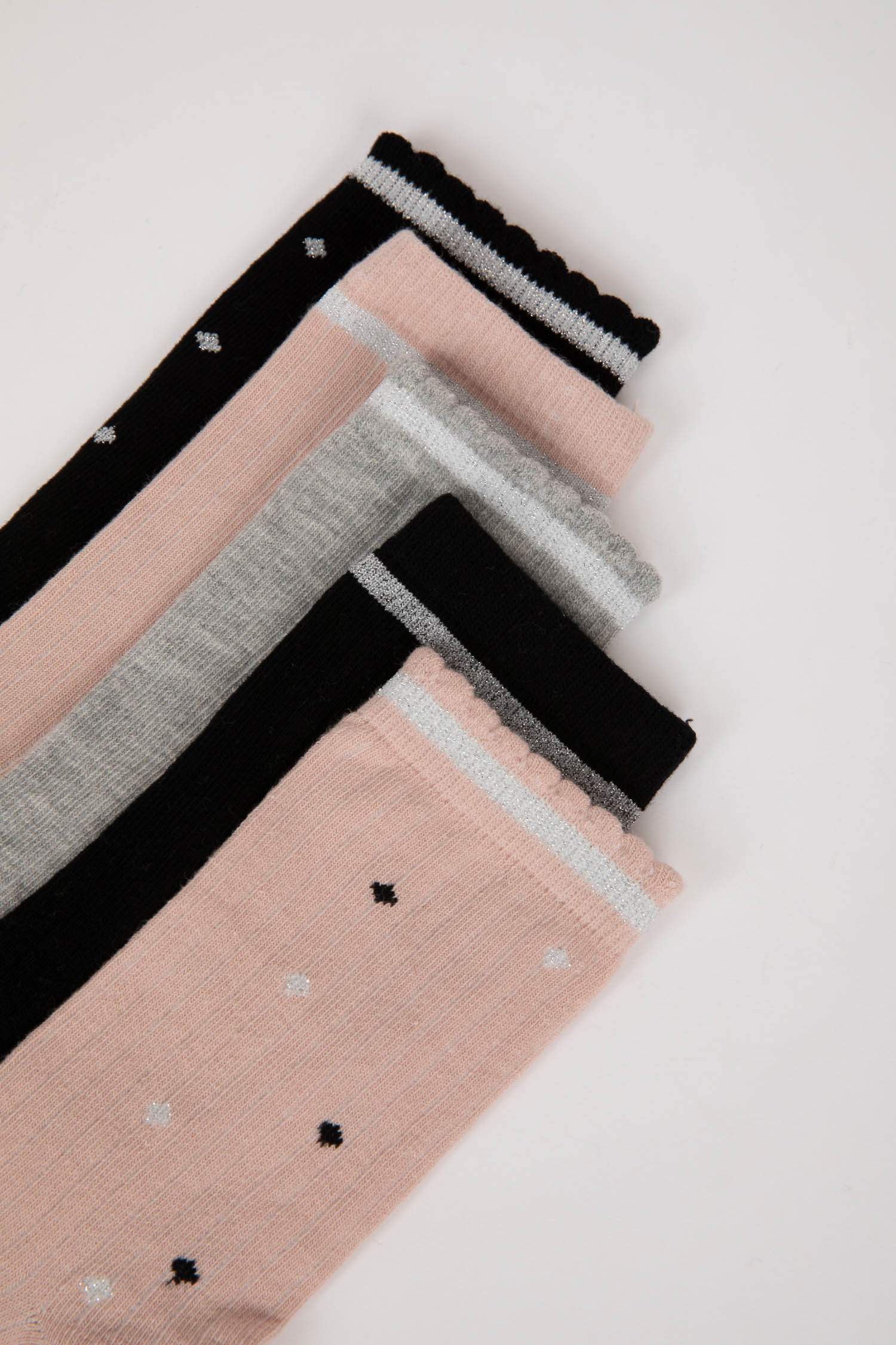 Kadın Simli 5'li Pamuklu Uzun Çorap