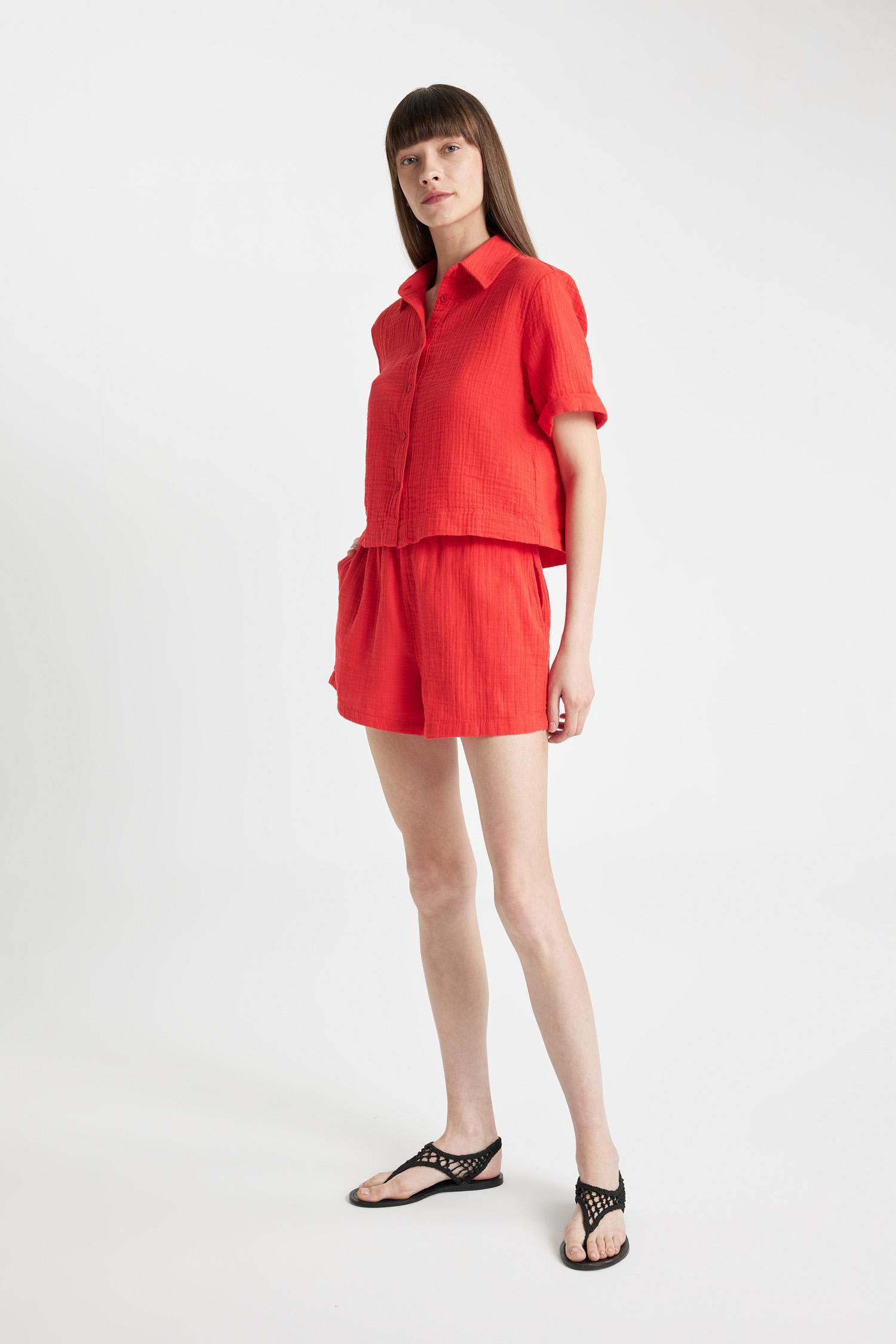 Relax Fit Yüksek Bel Kısa Paça Müslin Şort