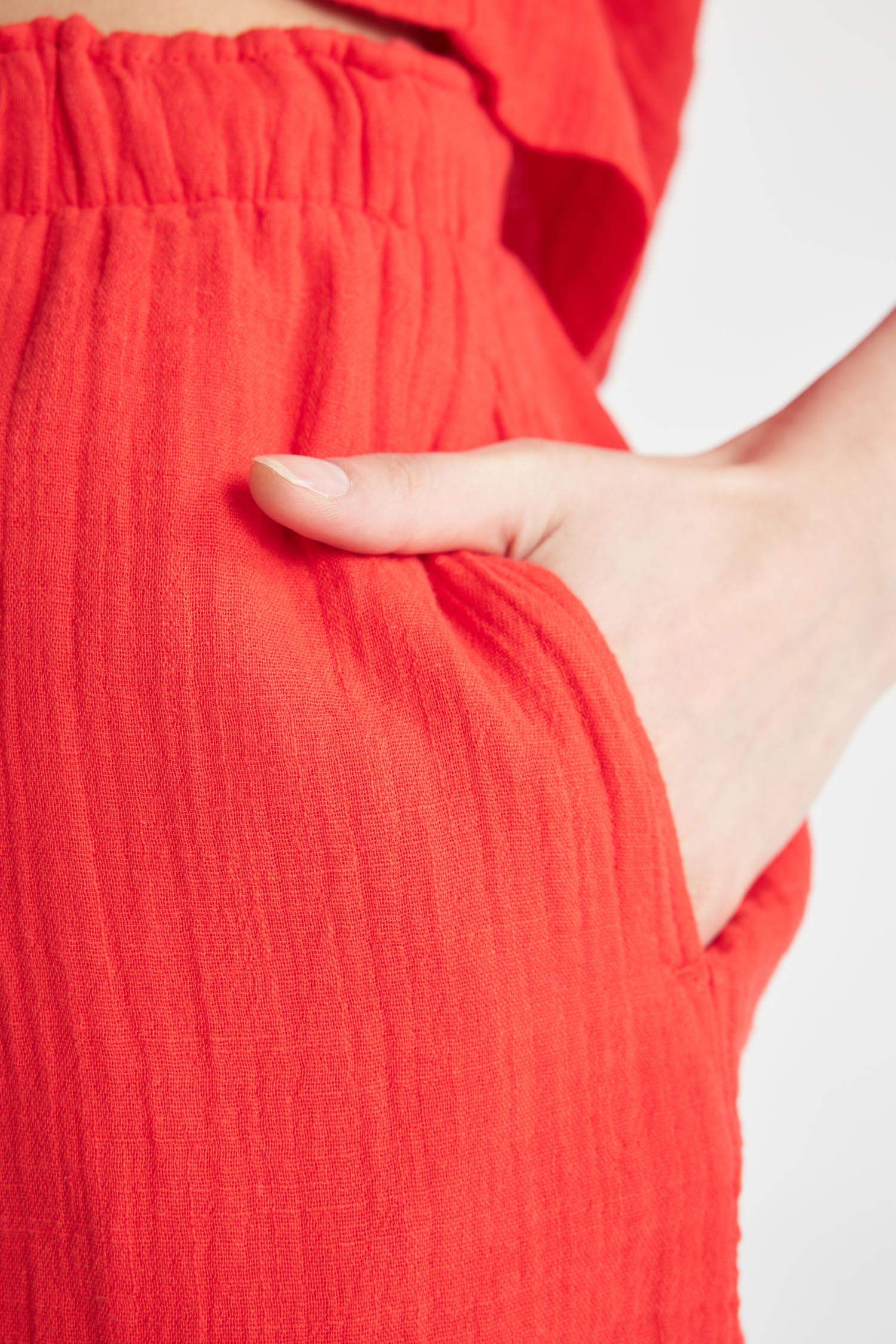 Relax Fit Yüksek Bel Kısa Paça Müslin Şort